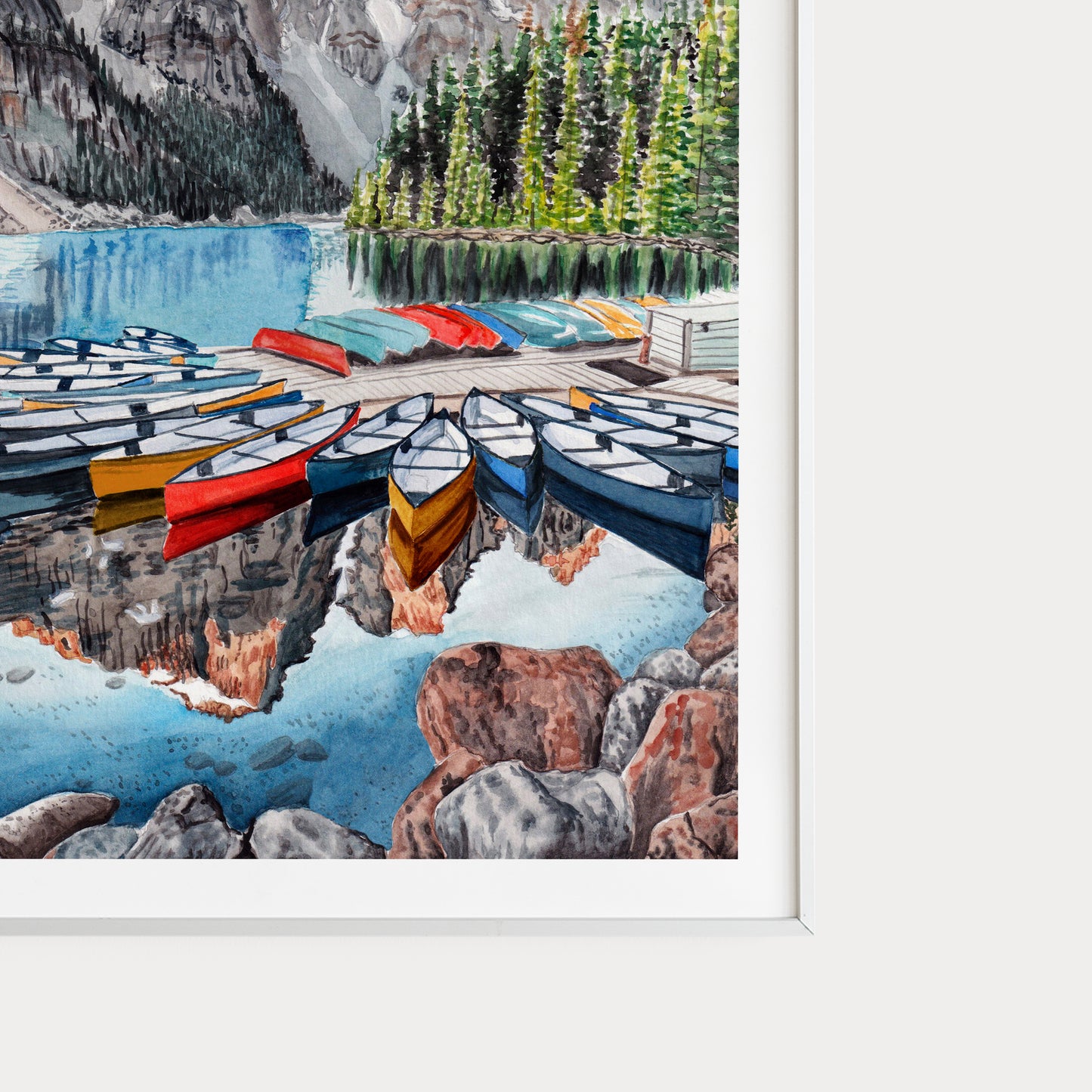 Arte mural del Parque Nacional Banff, pintura de acuarela, paisaje canadiense, regalo de viaje, decoración de Canadá