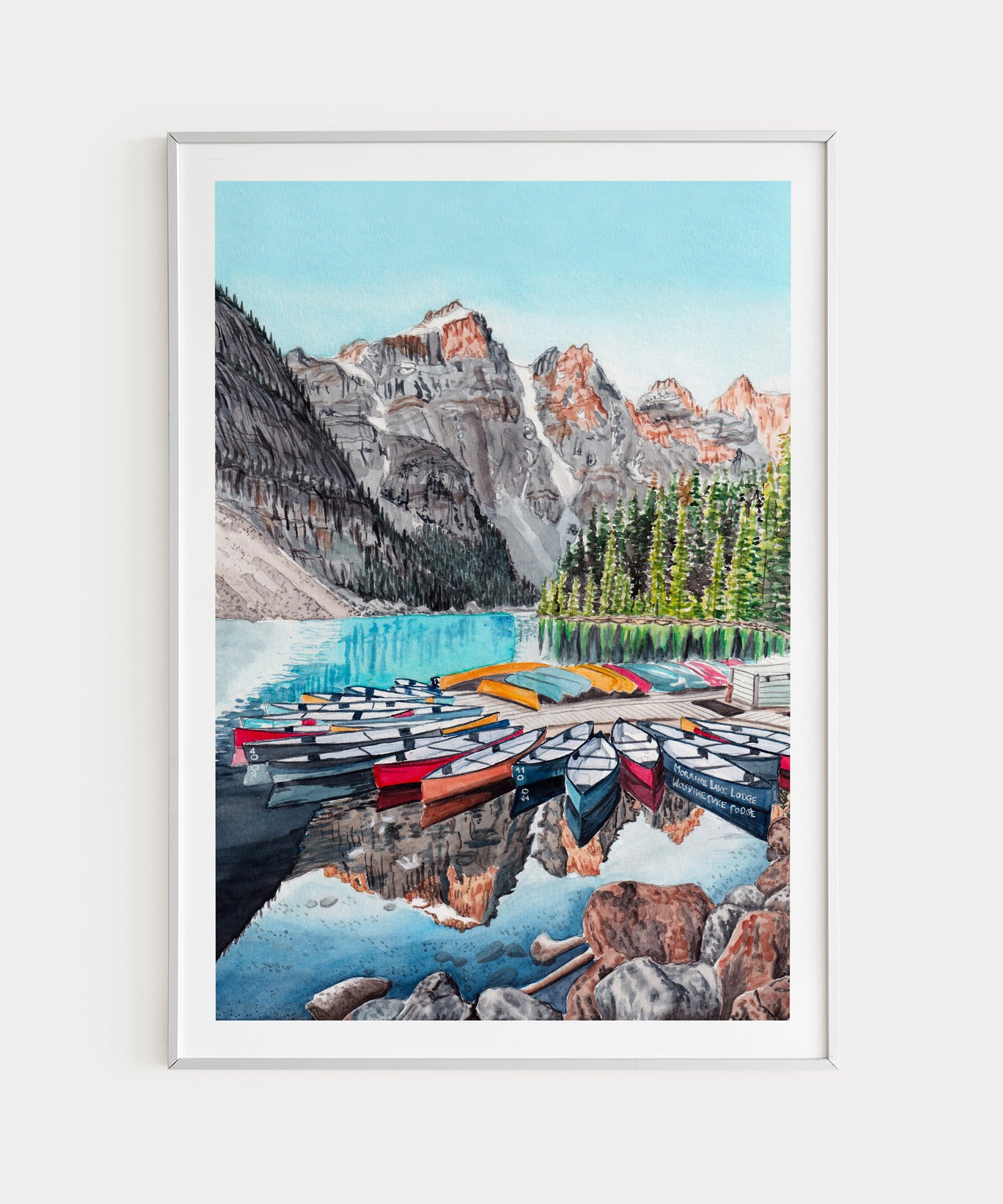 Arte mural del Parque Nacional Banff, pintura de acuarela, paisaje canadiense, regalo de viaje, decoración de Canadá