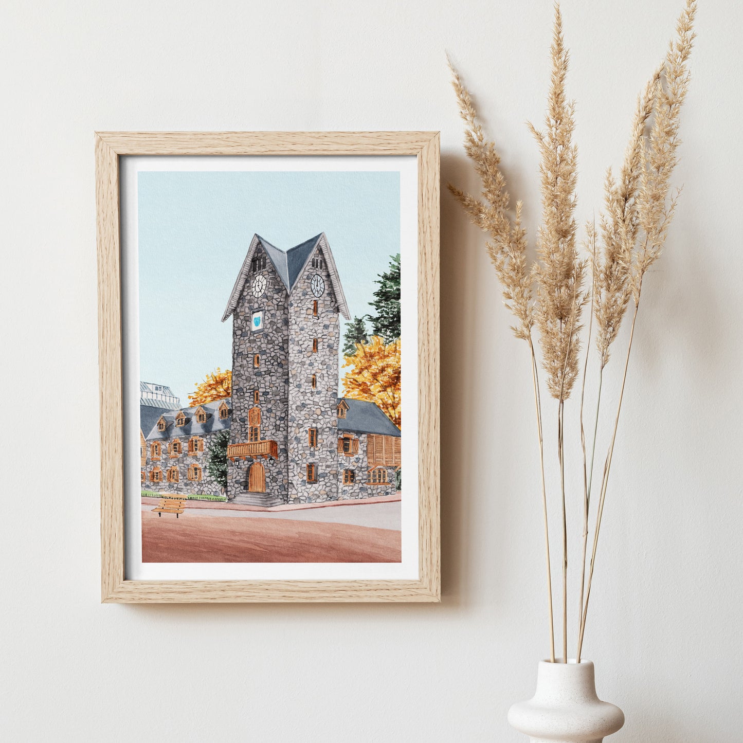 Bariloche Argentina Watercolor Wall Art, Fall Decor, Bariloche Painting, Bariloche Cityscape, South America Travel Art