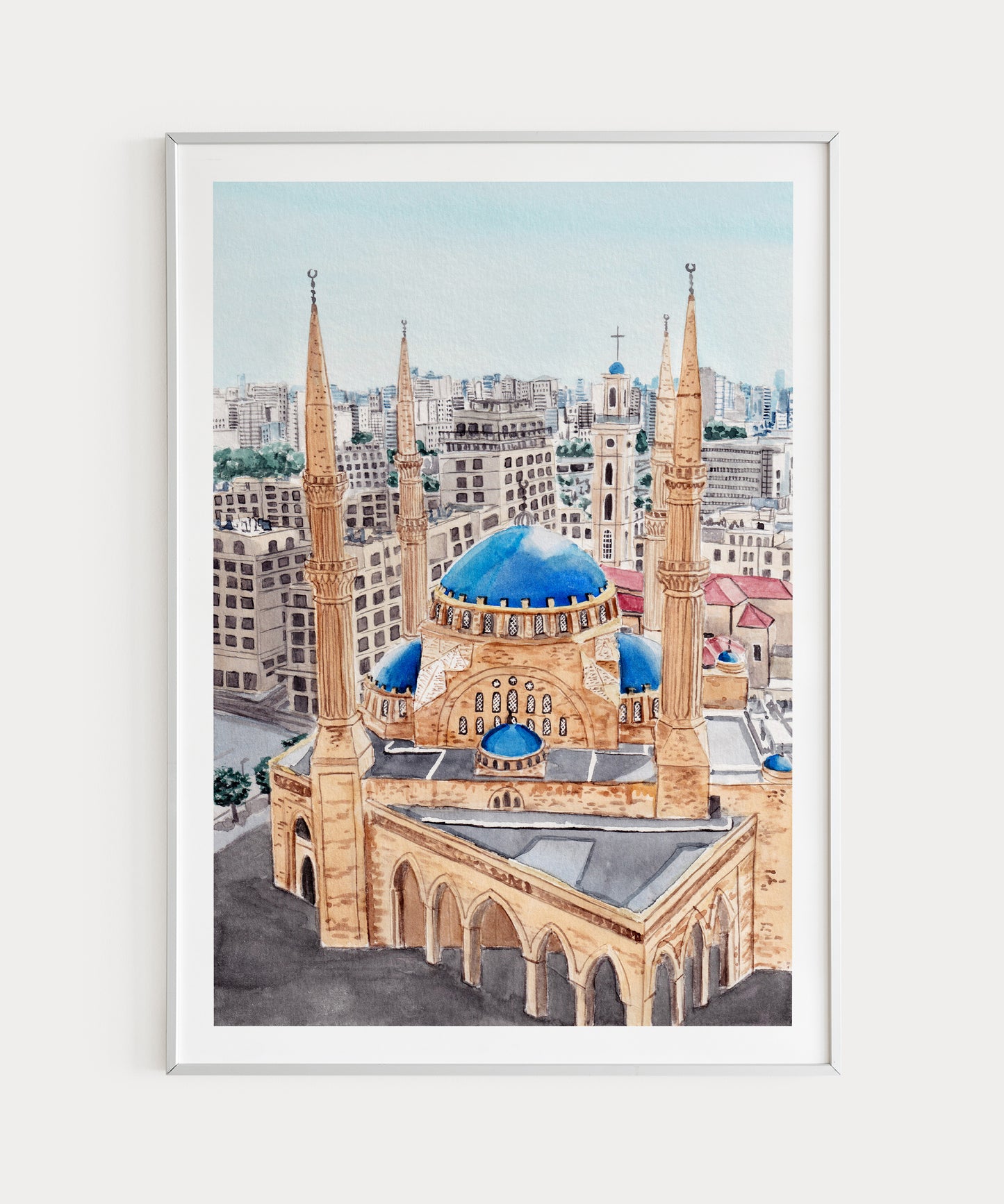 Beirut Lebanon watercolor wall art - NorrskenArt
