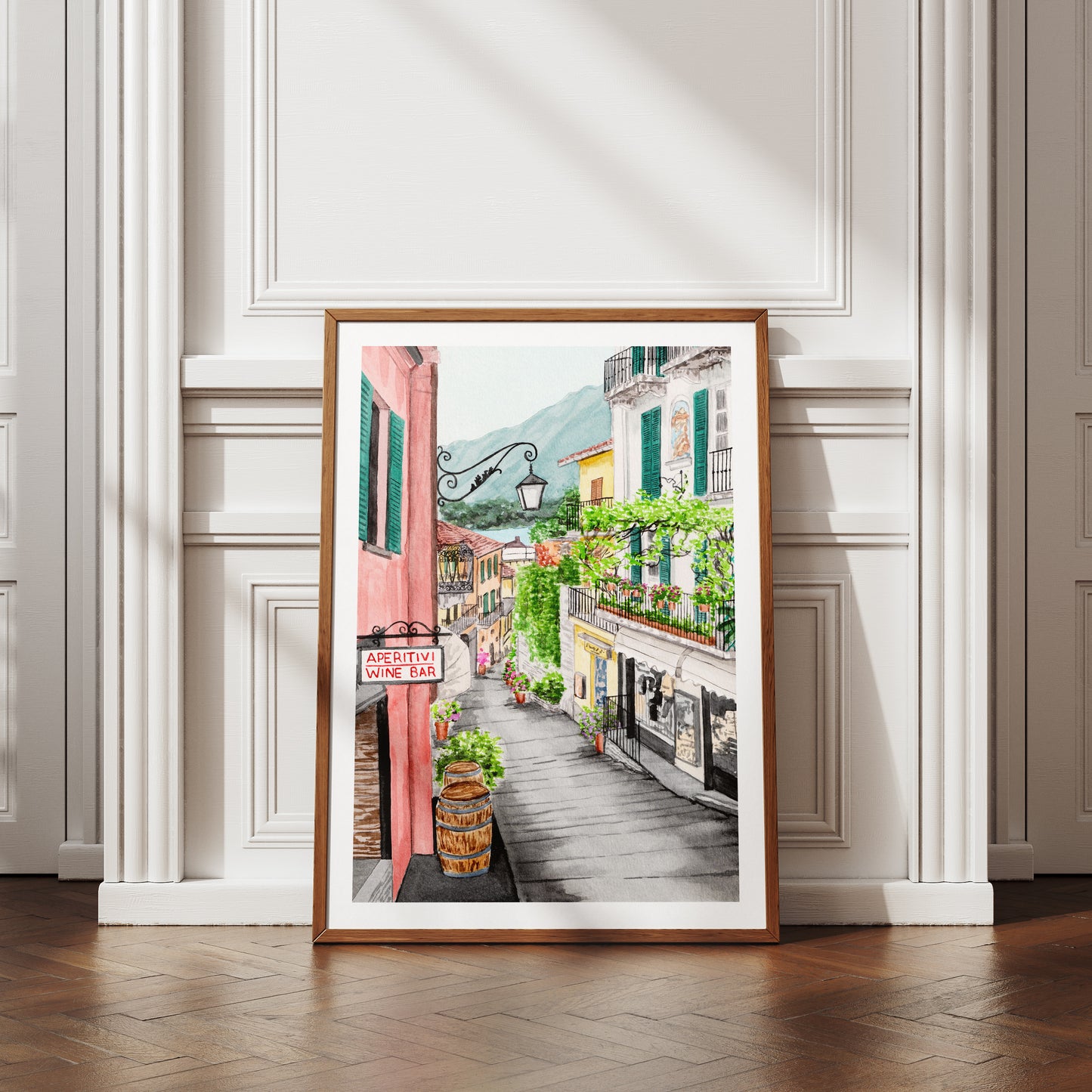 Bellagio Watercolor Print, Lake Como Landscape, Italian Decor, Bellagio Painting, Travel Gift, Italy Wall Art