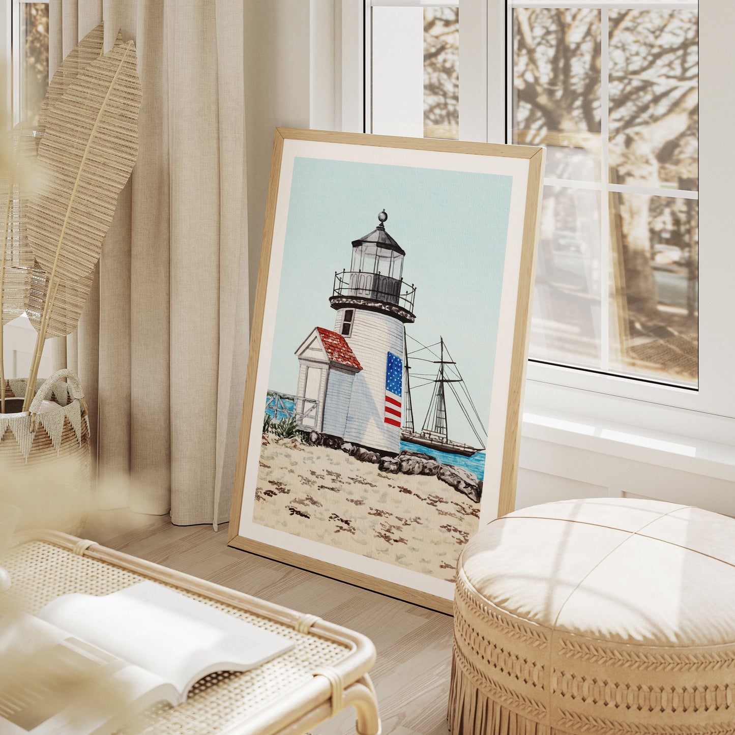 Brant Point Lighthouse watercolor art - NorrskenArt
