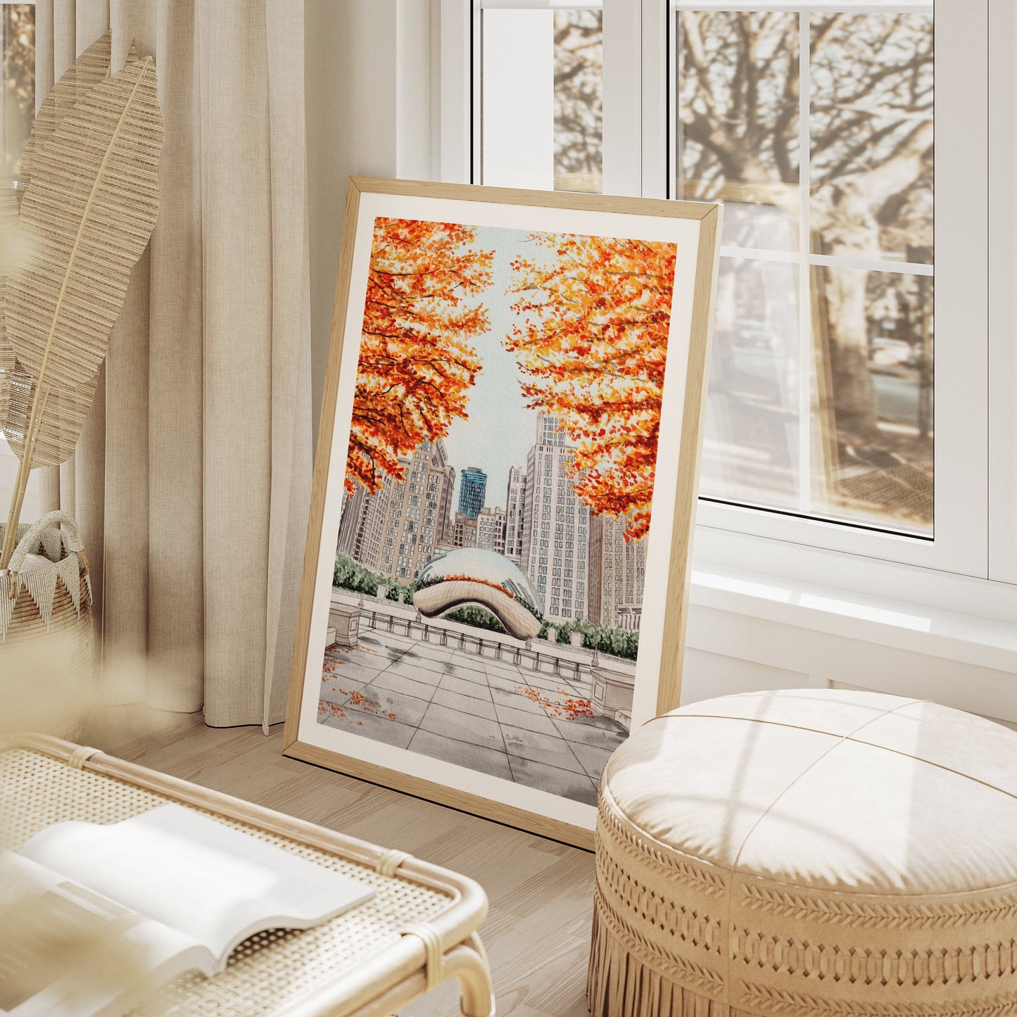Chicago The Bean in Fall Watercolor Art Print - NorrskenArt