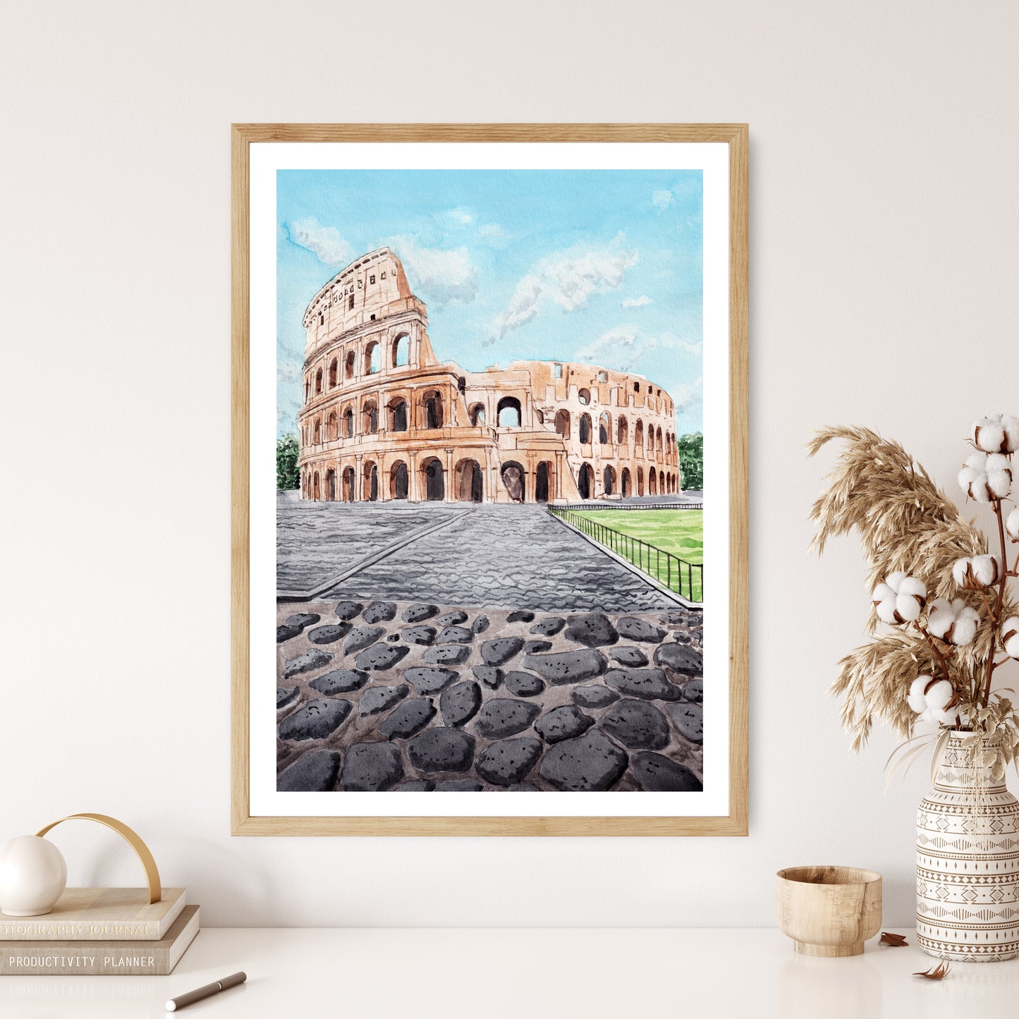 Impresión artística en acuarela del Coliseo de Roma | Monumento emblemático de Italia | Regalo de viaje