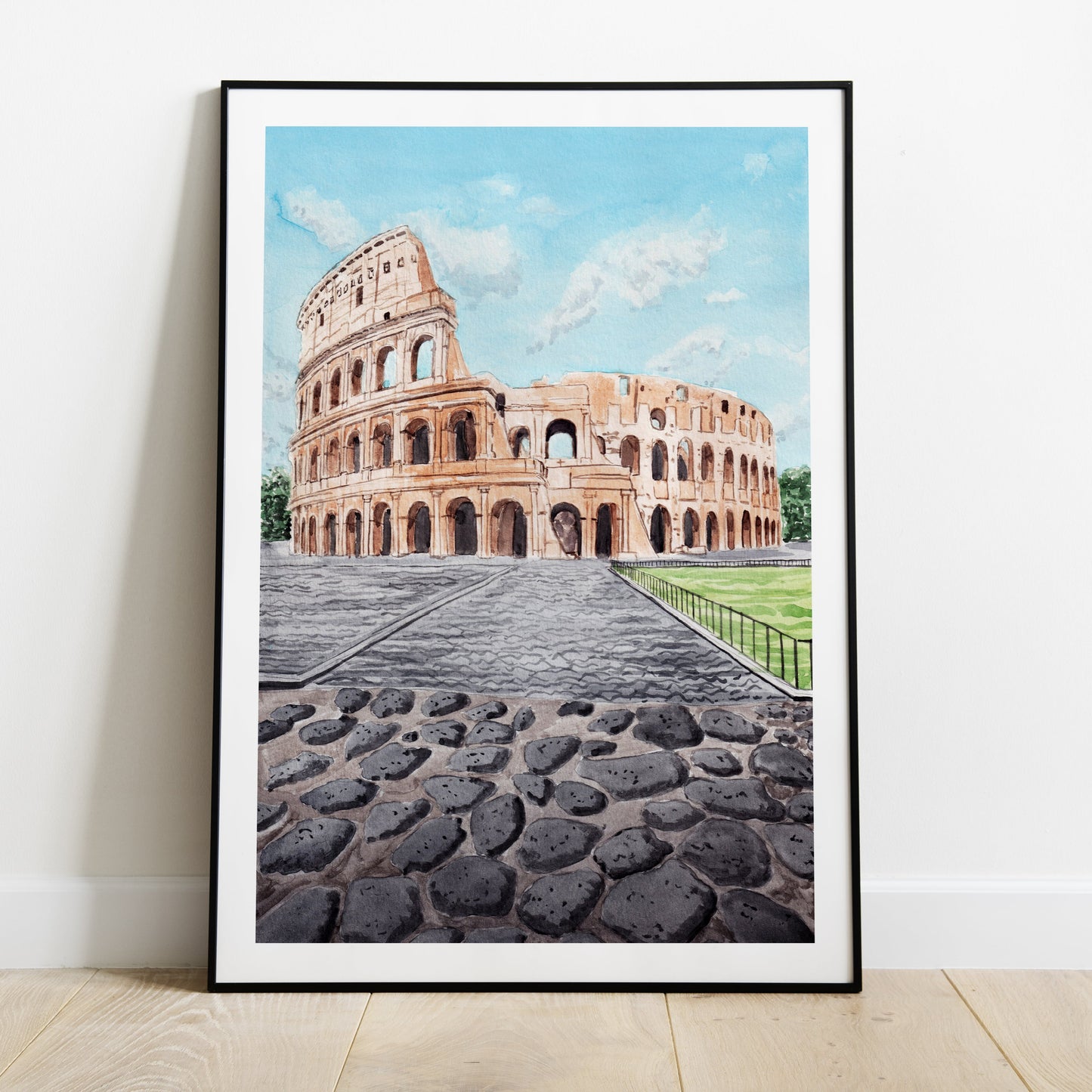 Colosseum Watercolor Art Print, Rome Cityscape