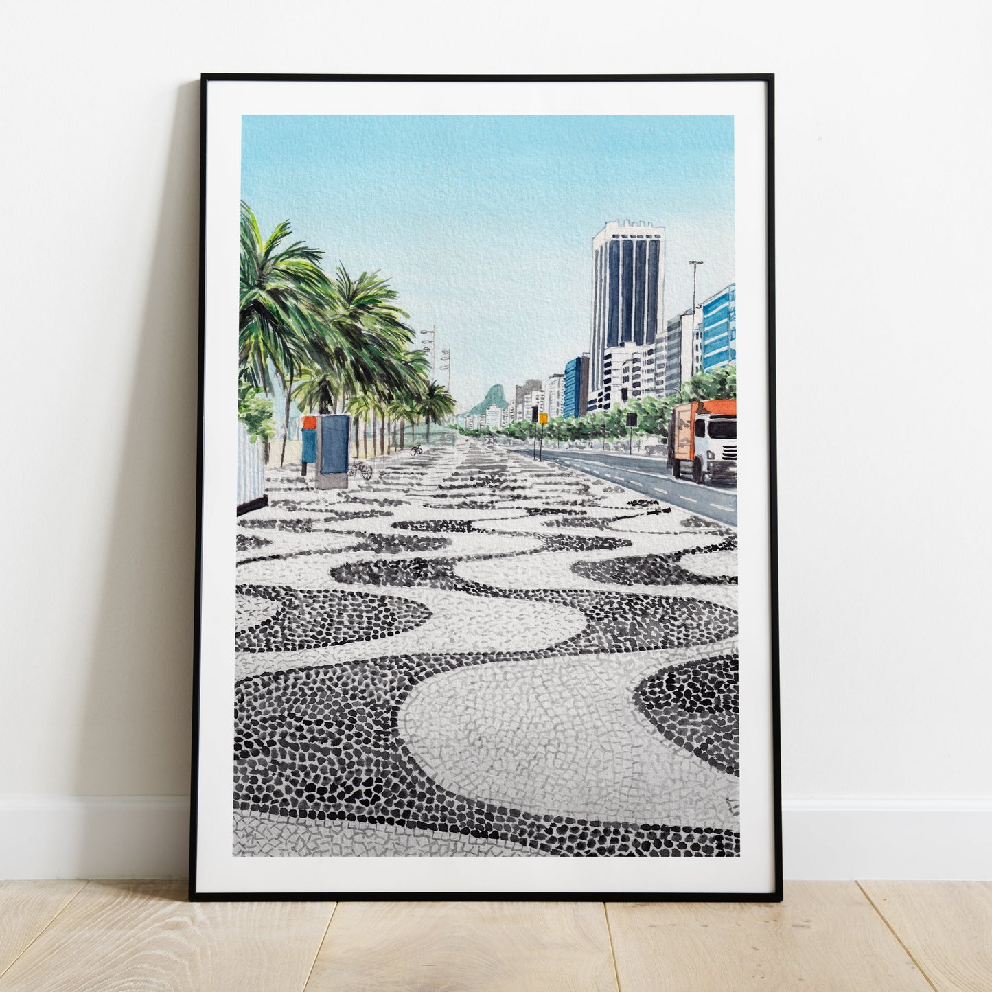 Copacabana Beach Rio Brazil Watercolor Art Print | Rio de Janeiro Cityscape | Travel Gift | Tropical Wall Art
