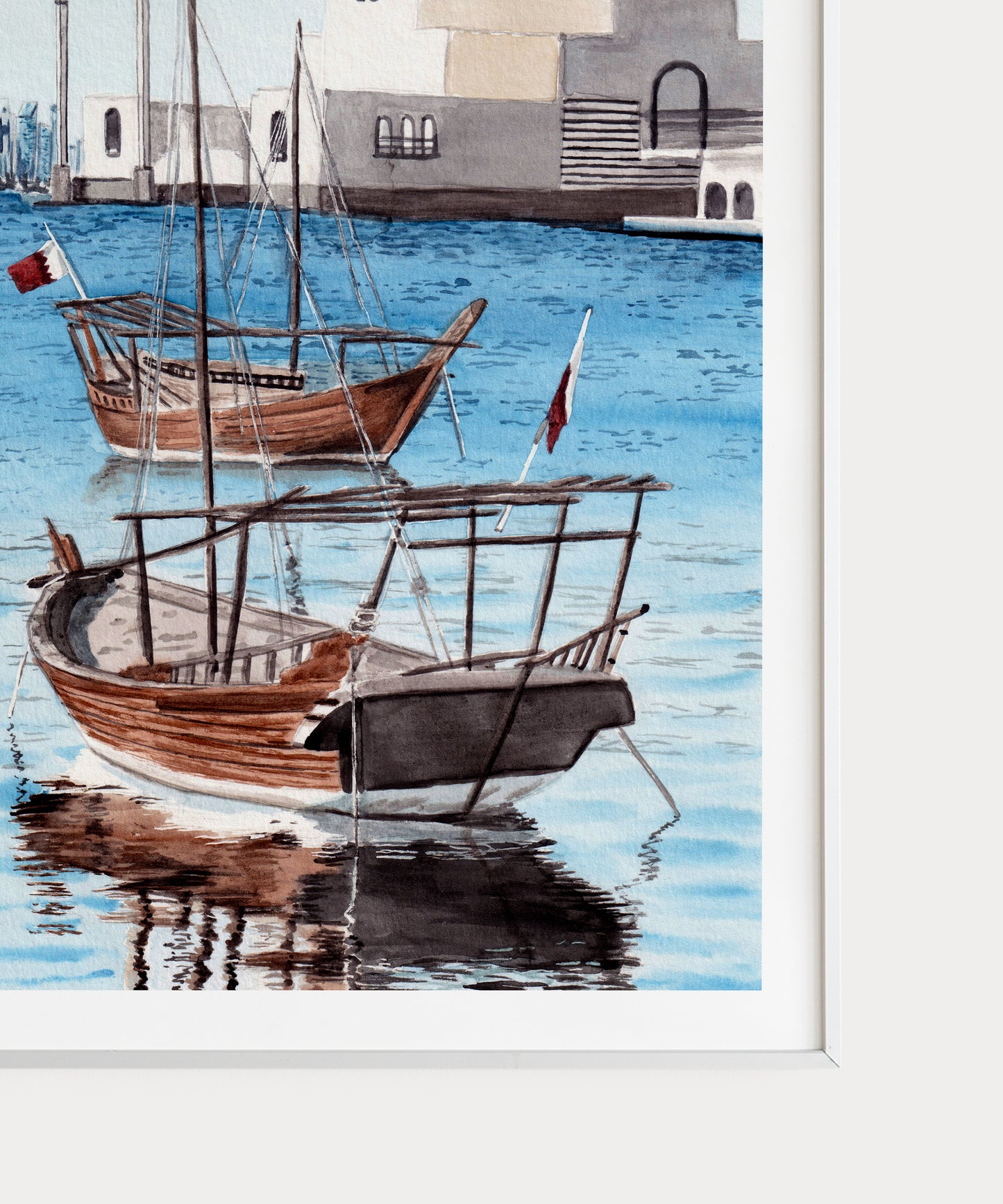 Impresión artística en acuarela de Doha, Qatar | Arte mural de Oriente Medio | Paisaje urbano de Doha | Pintura de Qatar | Regalo de viaje