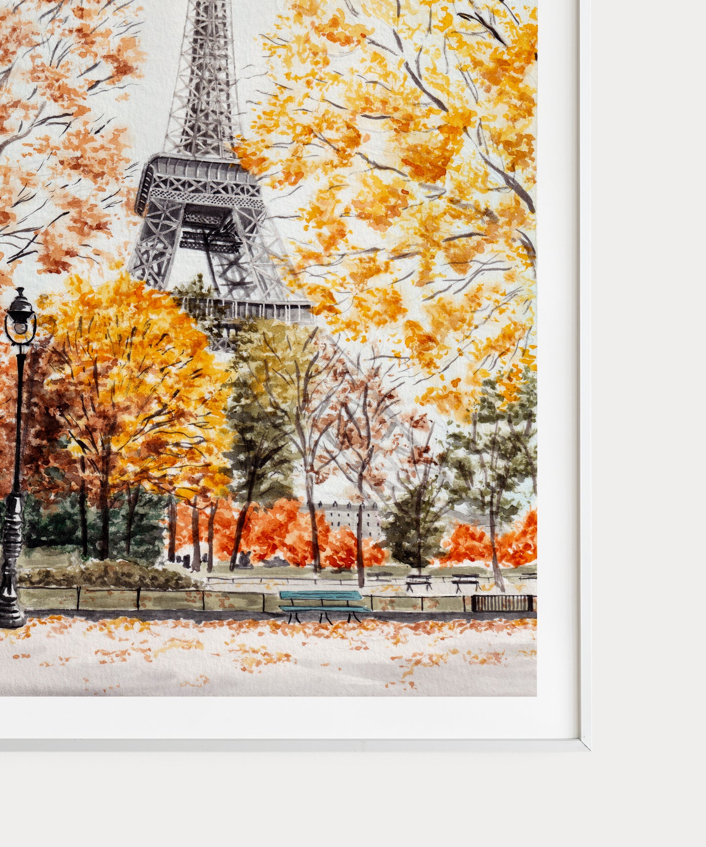 Torre Eiffel de París en otoño, arte mural en acuarela, paisaje urbano de París, decoración francesa, arte europeo, regalo de viaje