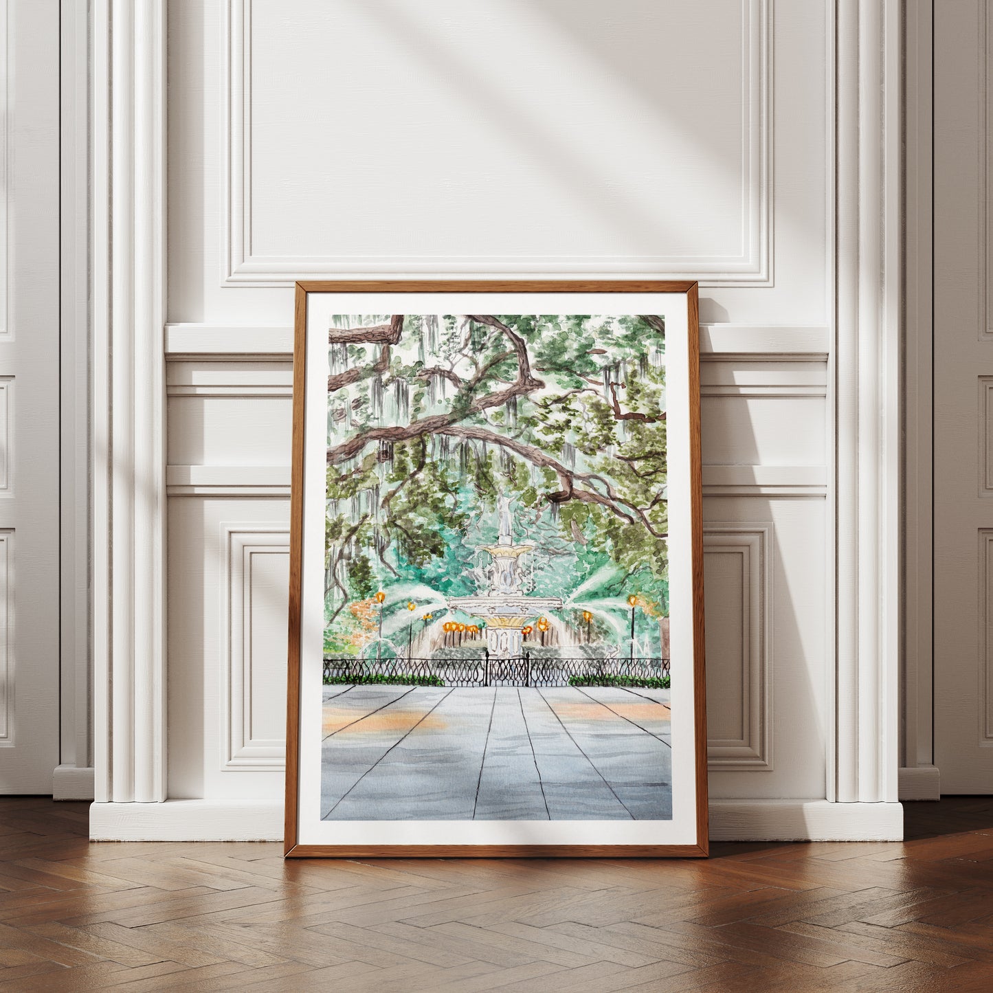 Forsyth Park Fountain Print, Savannah Wall Art, Watercolor Painting, Savannah Cityscape, Travel Gift