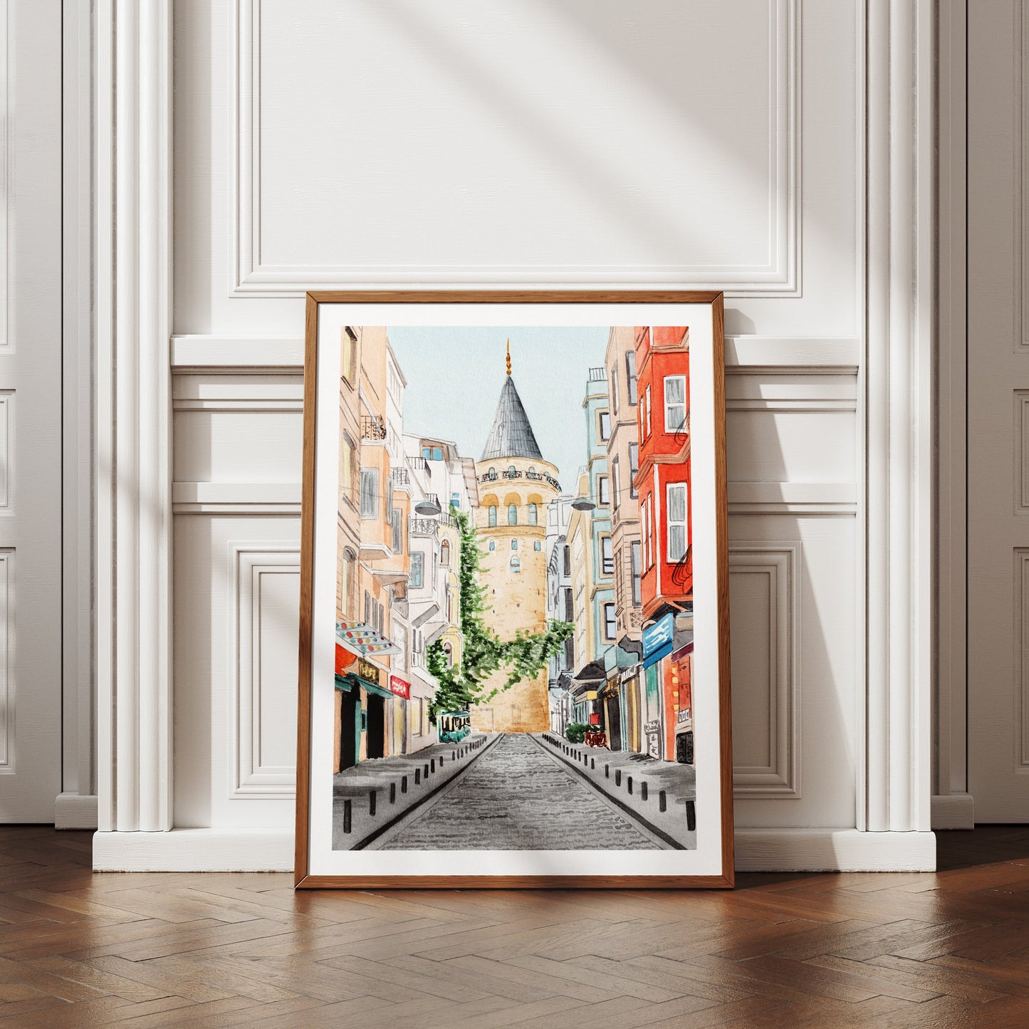 Galata Tower Istanbul watercolor art - NorrskenArt