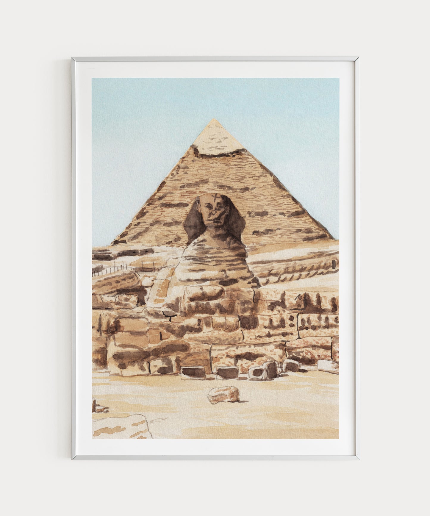 Giza Pyramids Watercolor Wall Art, Egypt Landscape, North African Art, Egyptian Decor, Travel Gift