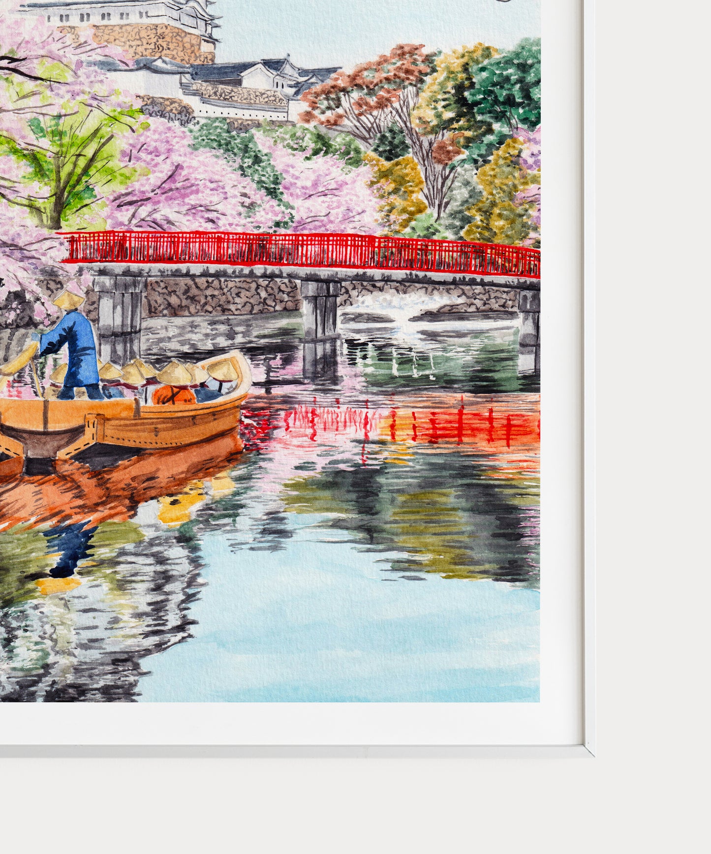 Himeji Castle, Japan in Spring - Watercolor Landscape Art Print - NorrskenArt