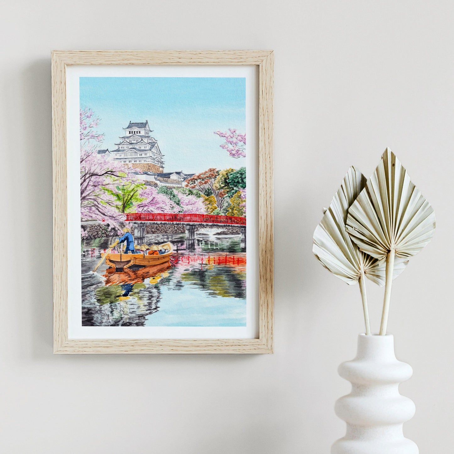 Himeji Castle, Japan in Spring - Watercolor Landscape Art Print - NorrskenArt