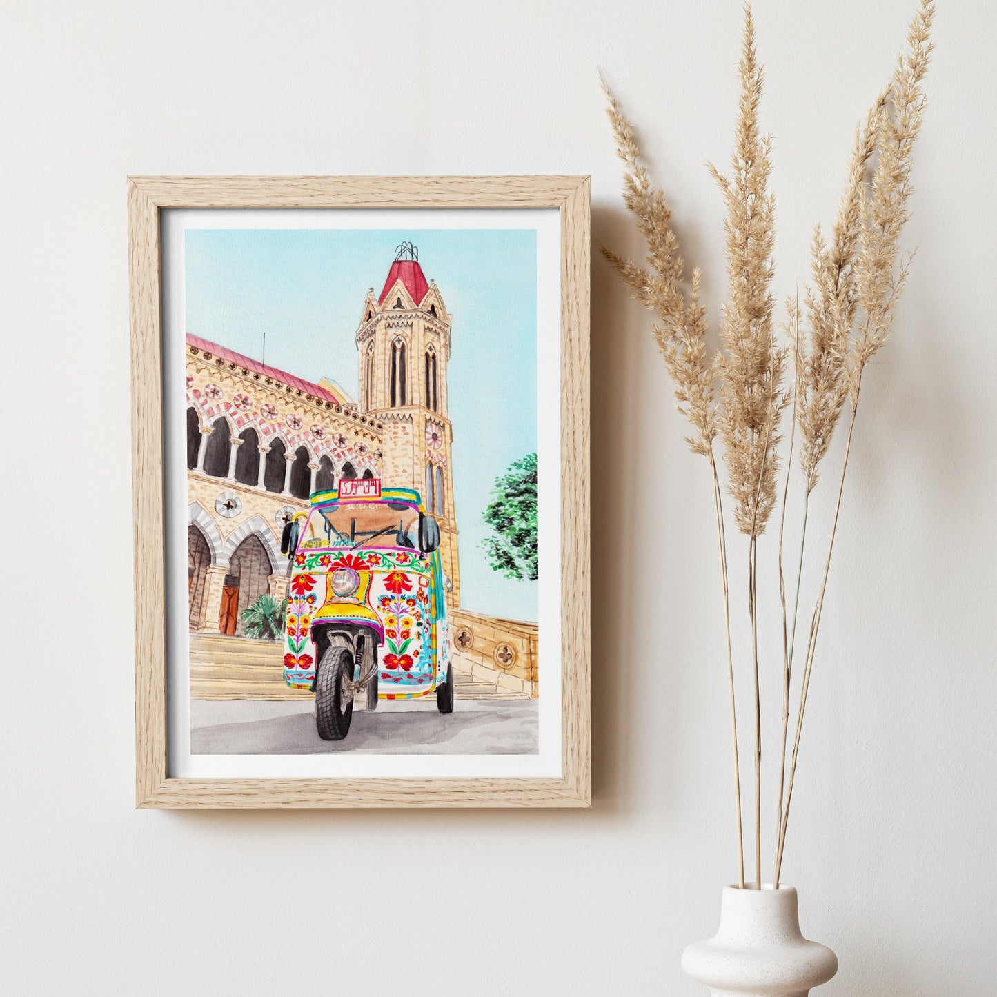 Impresión de acuarela de Karachi, Pakistán | Paisaje urbano de Karachi | Regalo de viaje | Arte mural de Pakistán | Decoración pakistaní