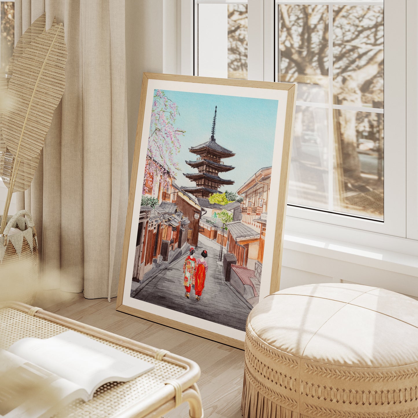 Impresión artística en acuarela de paisaje urbano de Kioto, Japón | Decoración japonesa | Arte tradicional | Regalo de viaje