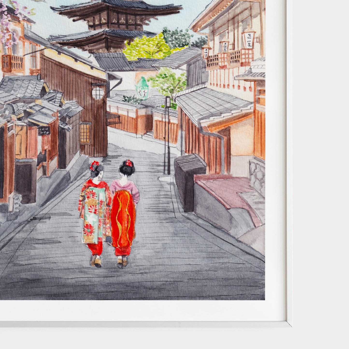 Kyoto in Spring, Japan - Watercolor Landscape Art Print - NorrskenArt