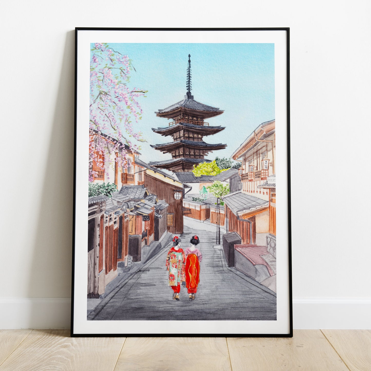 Kyoto in Spring, Japan - Watercolor Landscape Art Print - NorrskenArt