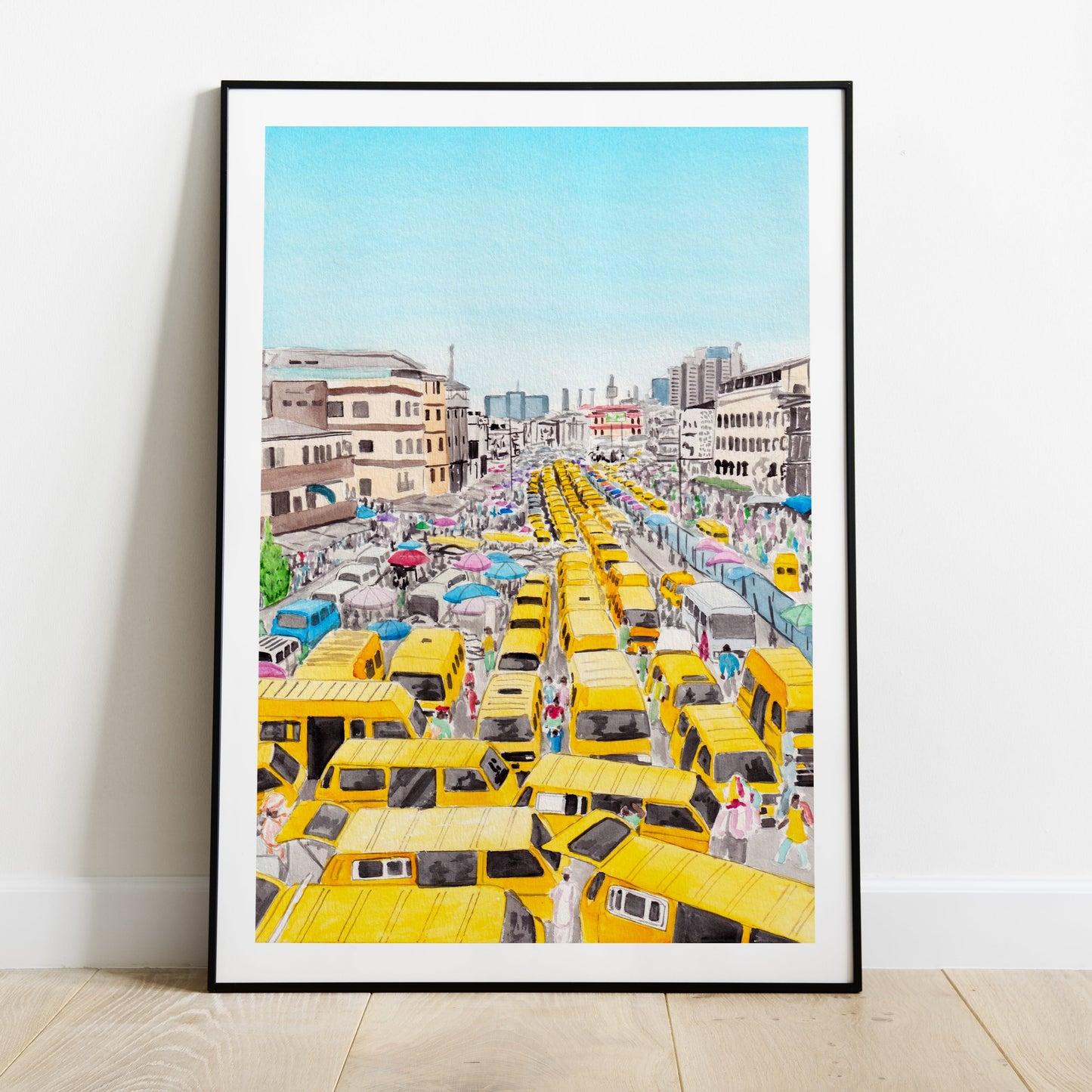 Lagos Nigeria Market - Watercolor Cityscape Art Print - NorrskenArt