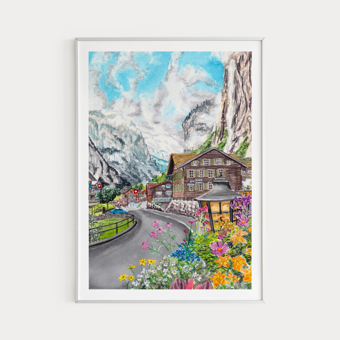 Lauterbrunnen Watercolor Painting - Switzerland Wall Decor - NorrskenArt