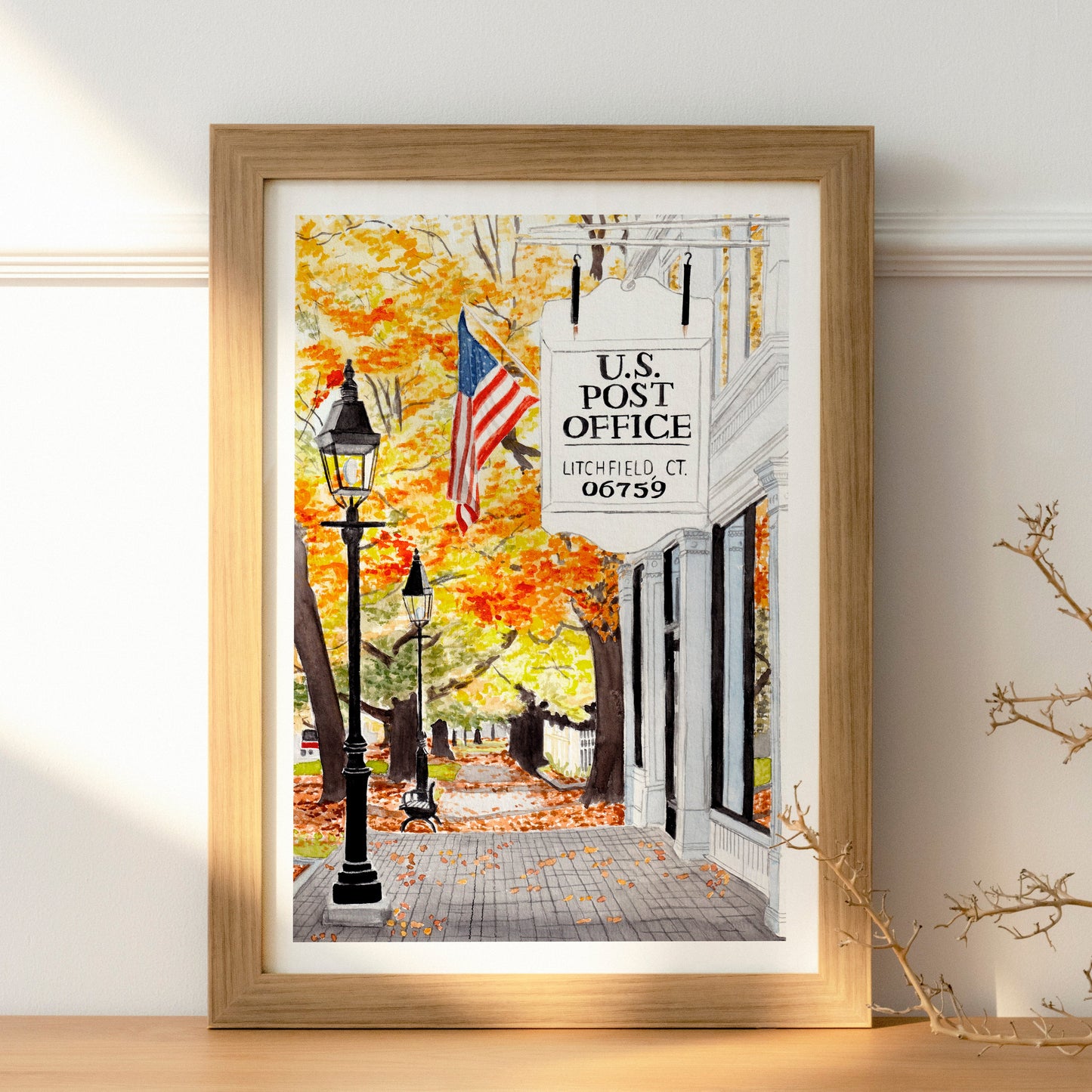 Litchfield Connecticut Watercolor Wall Art New England - Travel Gift