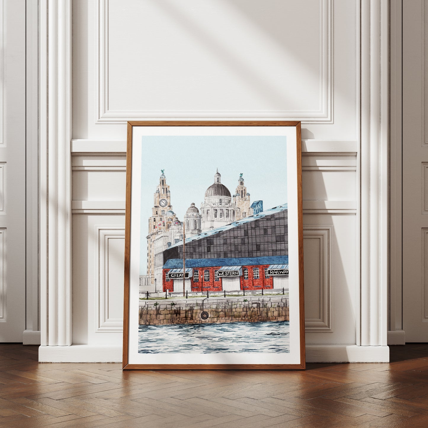 Liverpool Watercolor Wall Art, UK Decor, Liverpool Painting, England Art, Liverpool Cityscape, Travel Gift