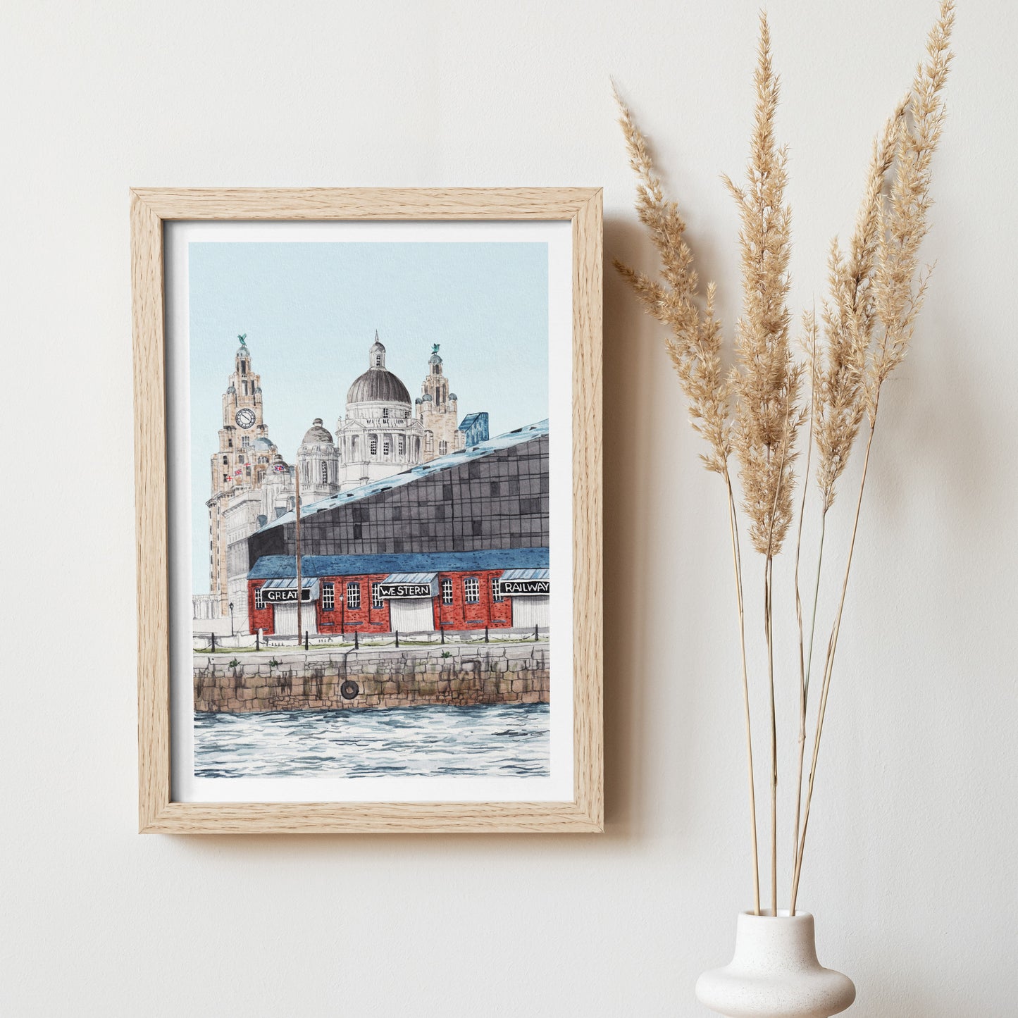 Liverpool Watercolor Wall Art, UK Decor, Liverpool Painting, England Art, Liverpool Cityscape, Travel Gift