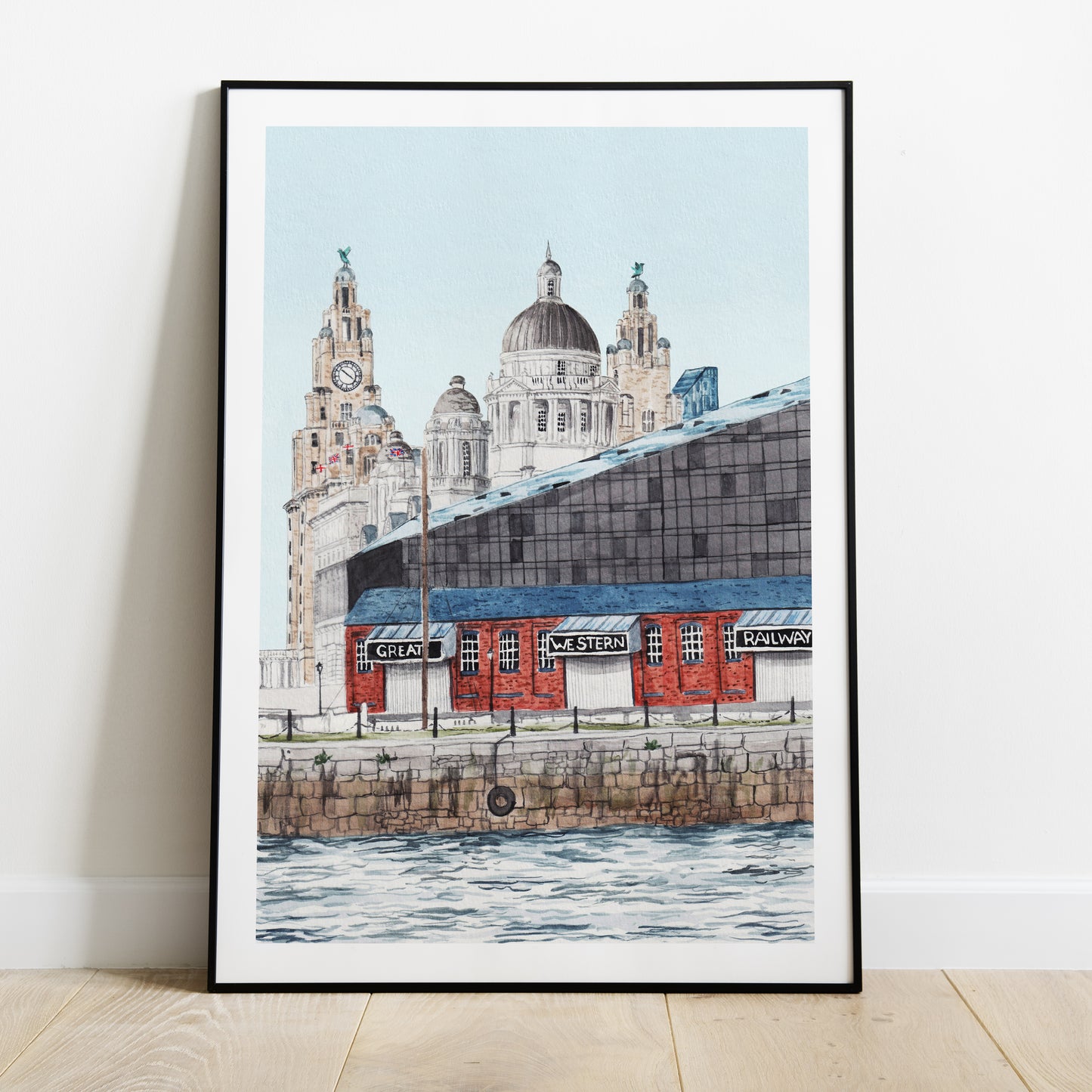 Liverpool Watercolor Wall Art, UK Decor, Liverpool Painting, England Art, Liverpool Cityscape, Travel Gift