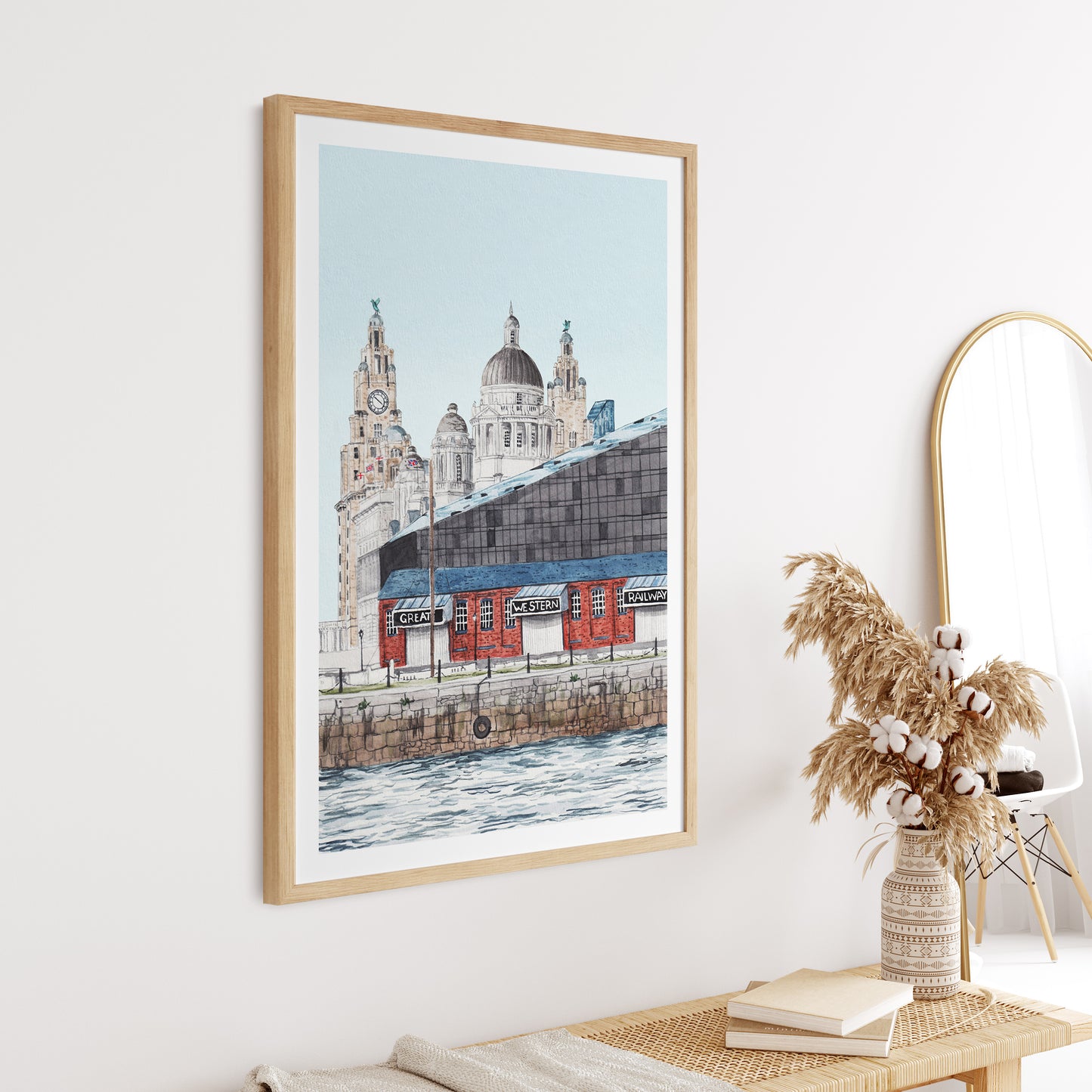 Liverpool Watercolor Wall Art, UK Decor, Liverpool Painting, England Art, Liverpool Cityscape, Travel Gift