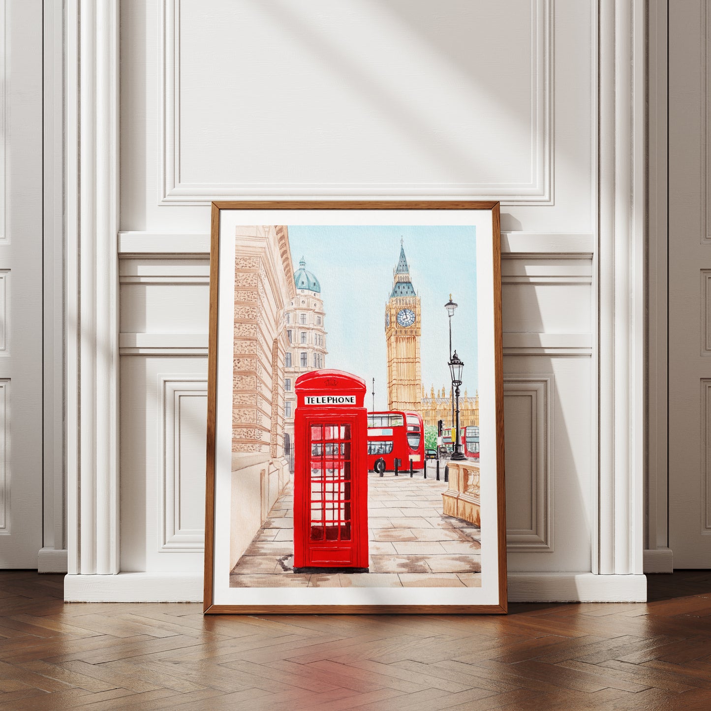 London Watercolor Print, England Wall Art, London Cityscape, UK Decor, London Travel Art