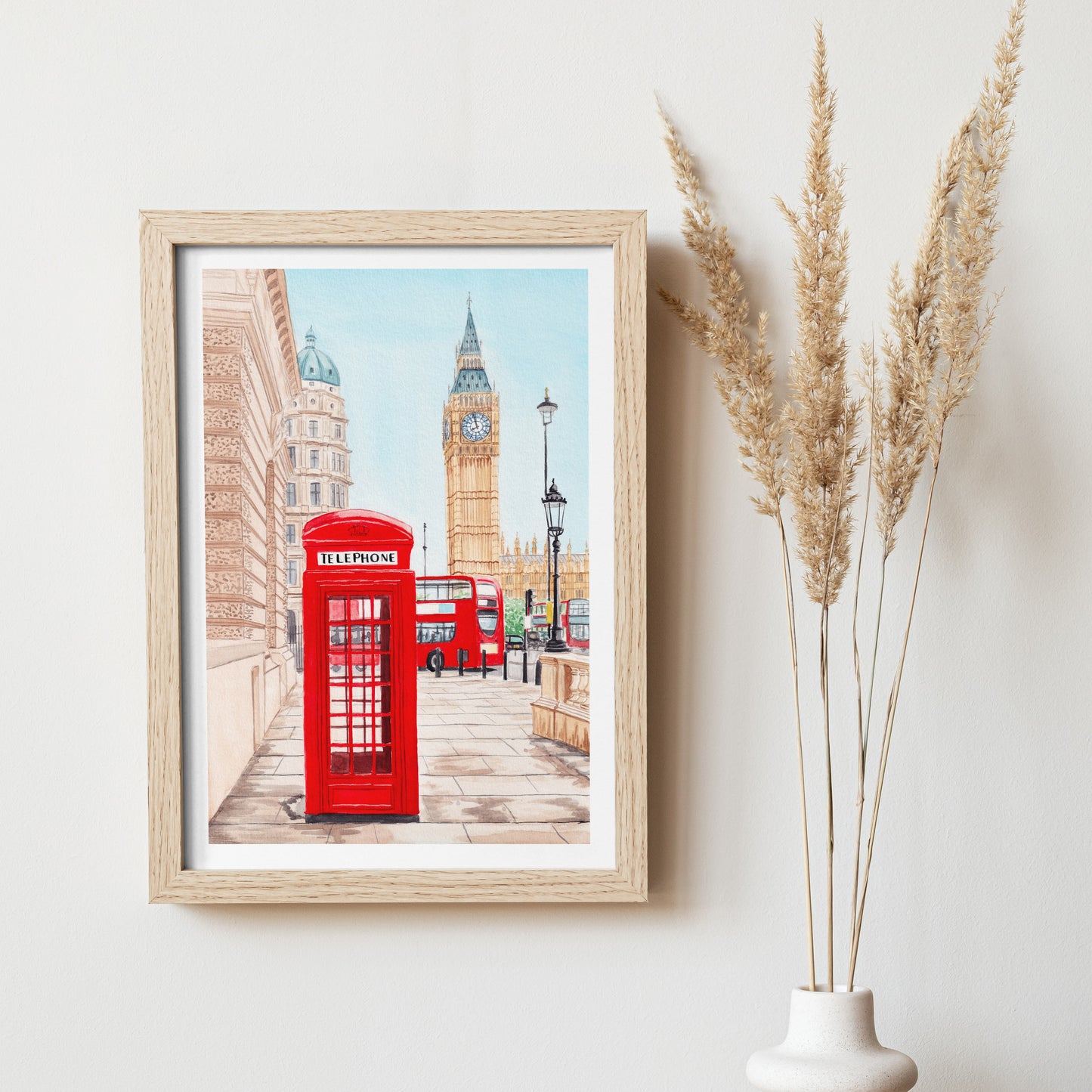 London Watercolor Print, England Wall Art, London Cityscape, UK Decor, London Travel Art