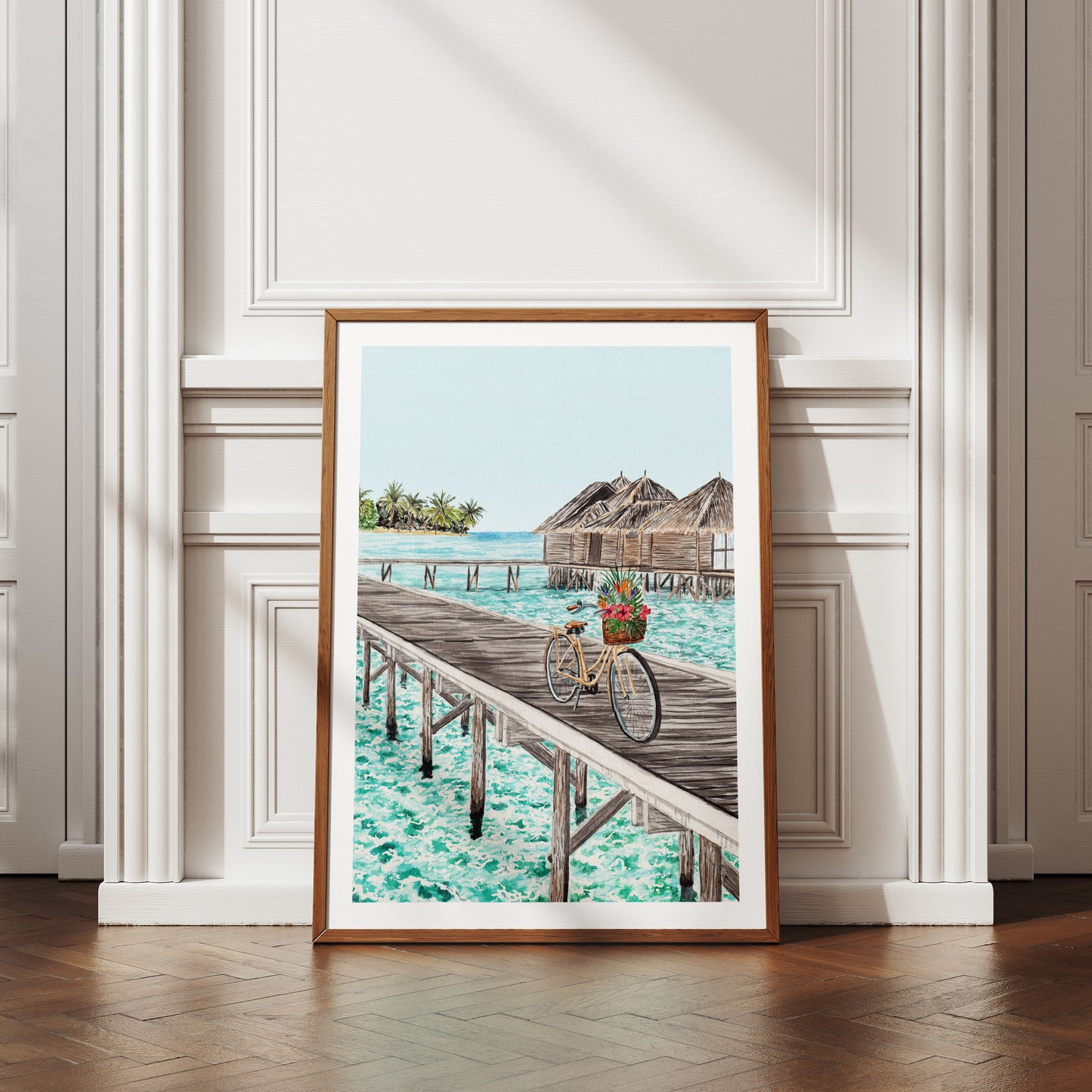 Maldives Watercolor Print, Tropical Wall Art, Maldives Travel Art, Maldives Beach Decor