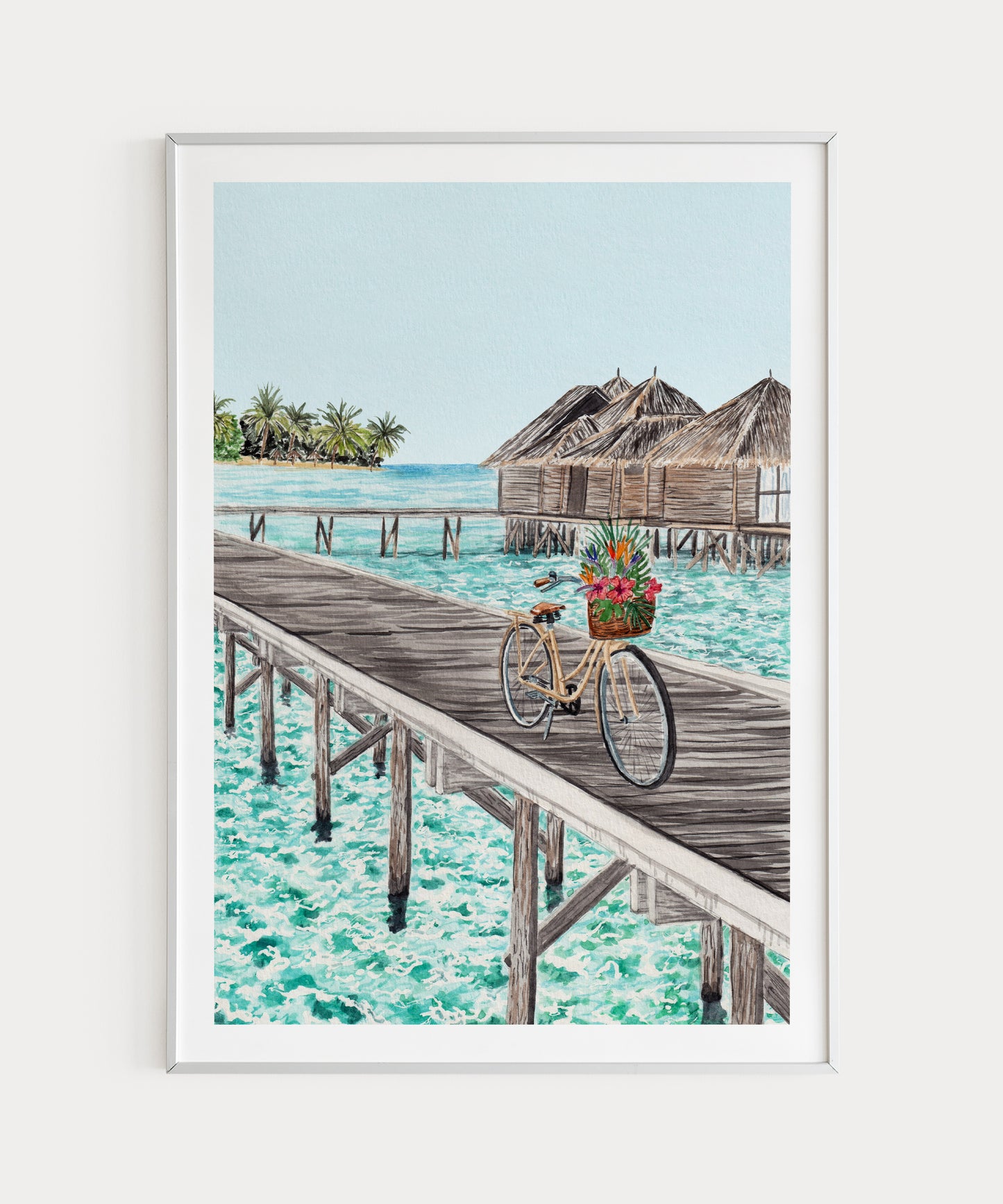Maldives Watercolor Print, Tropical Wall Art, Maldives Travel Art, Maldives Beach Decor