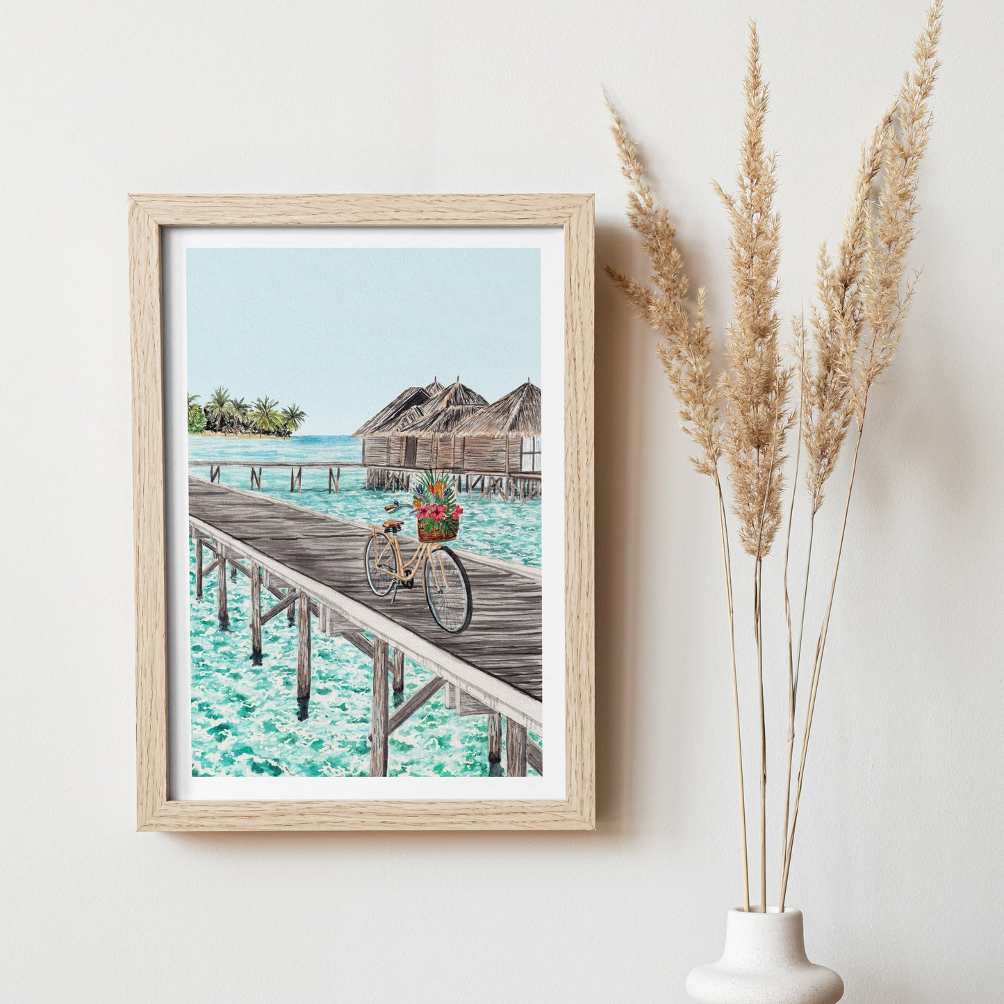 Maldives Watercolor Print, Tropical Wall Art, Maldives Travel Art, Maldives Beach Decor