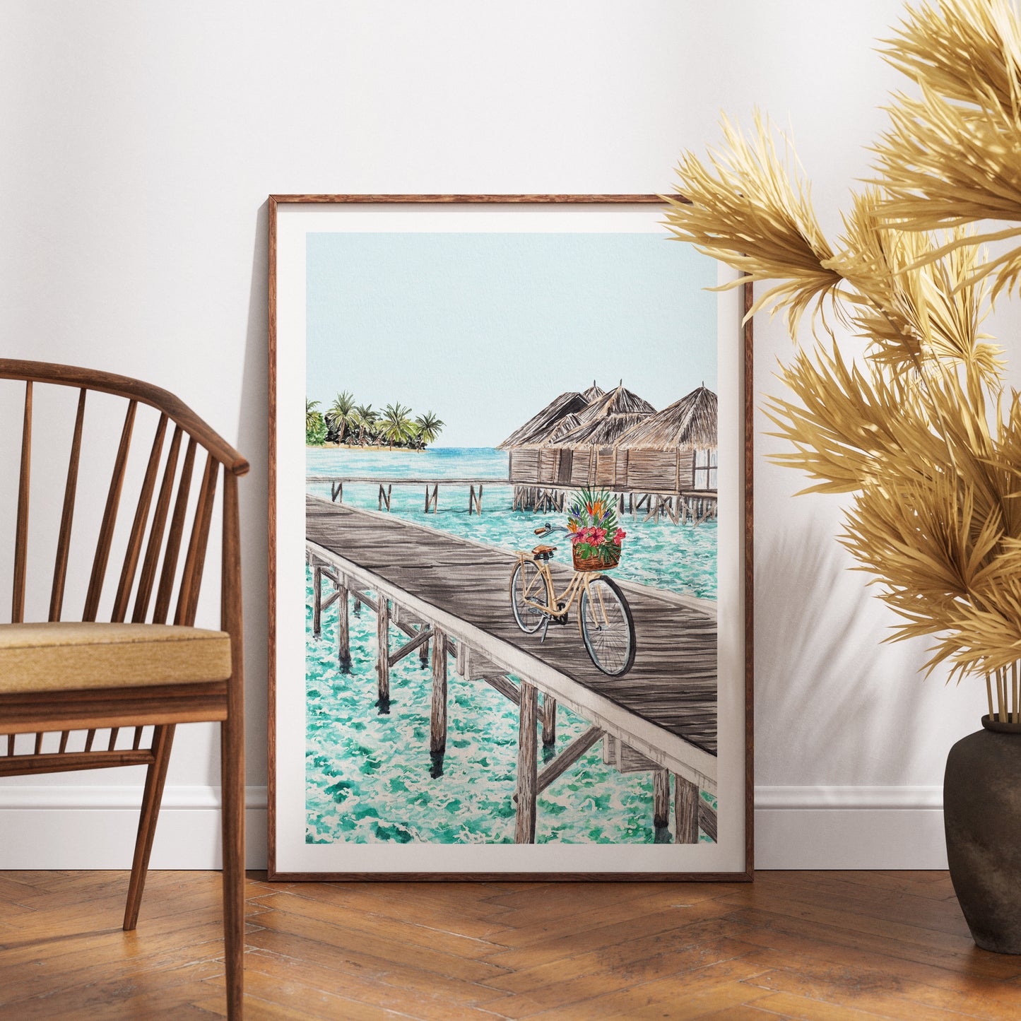 Maldives Watercolor Print, Tropical Wall Art, Maldives Travel Art, Maldives Beach Decor
