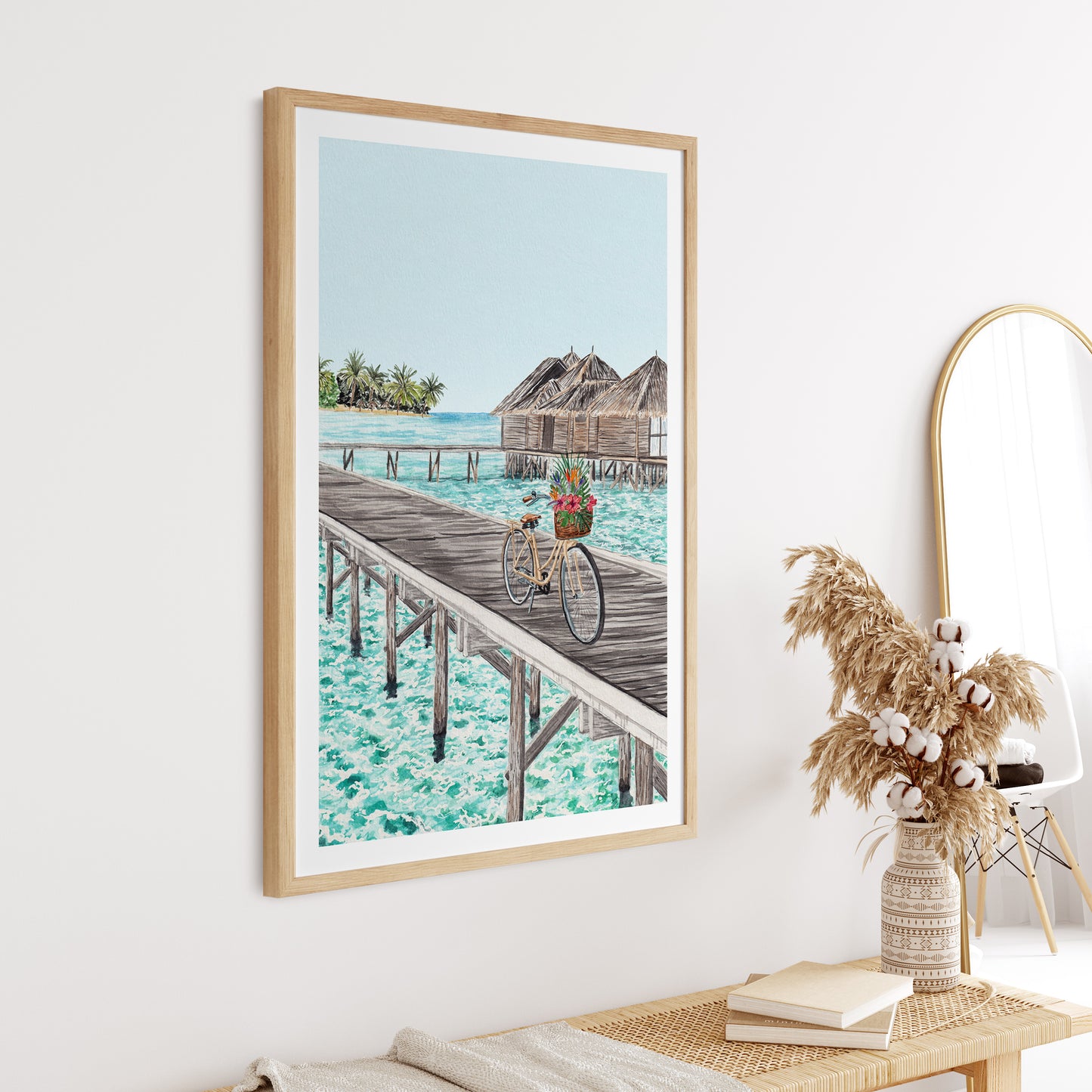 Maldives Watercolor Print, Tropical Wall Art, Maldives Travel Art, Maldives Beach Decor