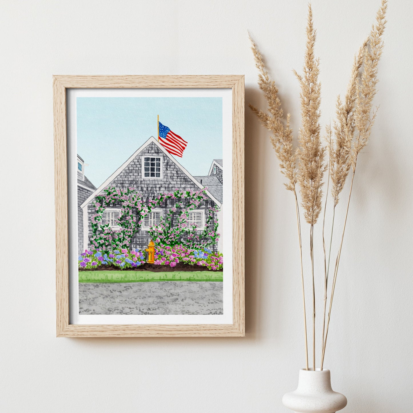 Nantucket watercolor cityscape