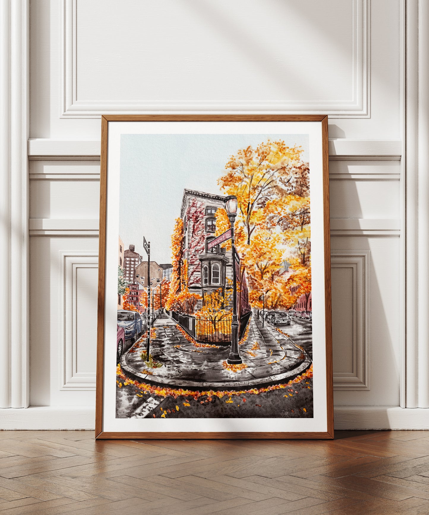 New York East Village Watercolor Wall Art, New York Fall Decor, East Village Painting, New York Cityscape, USA Travel Art, Housewarming Gift
