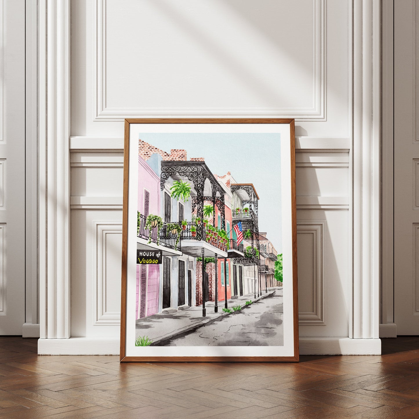 New Orleans French Quarter watercolor art - NorrskenArt