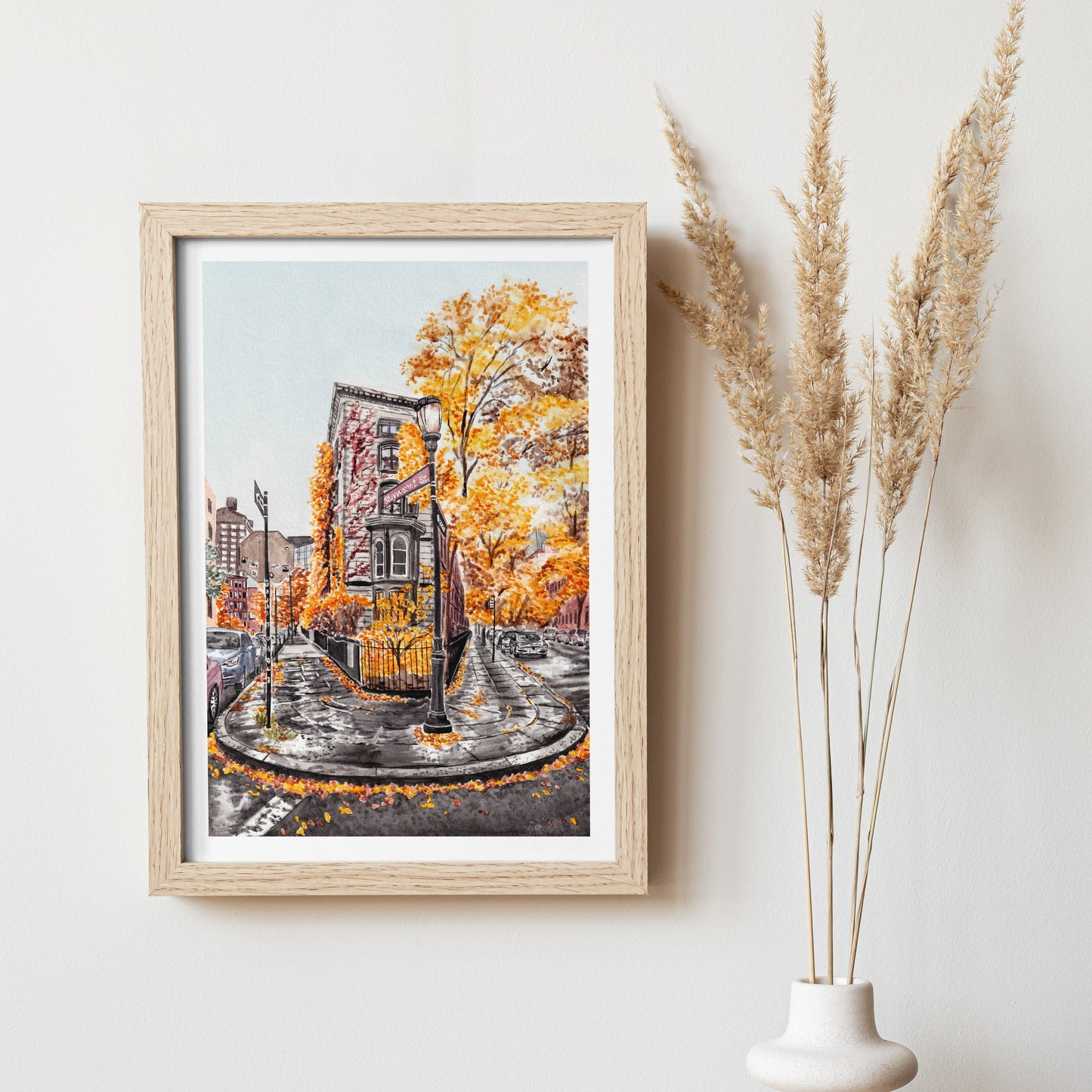 New York Fall watercolor art - NorrskenArt