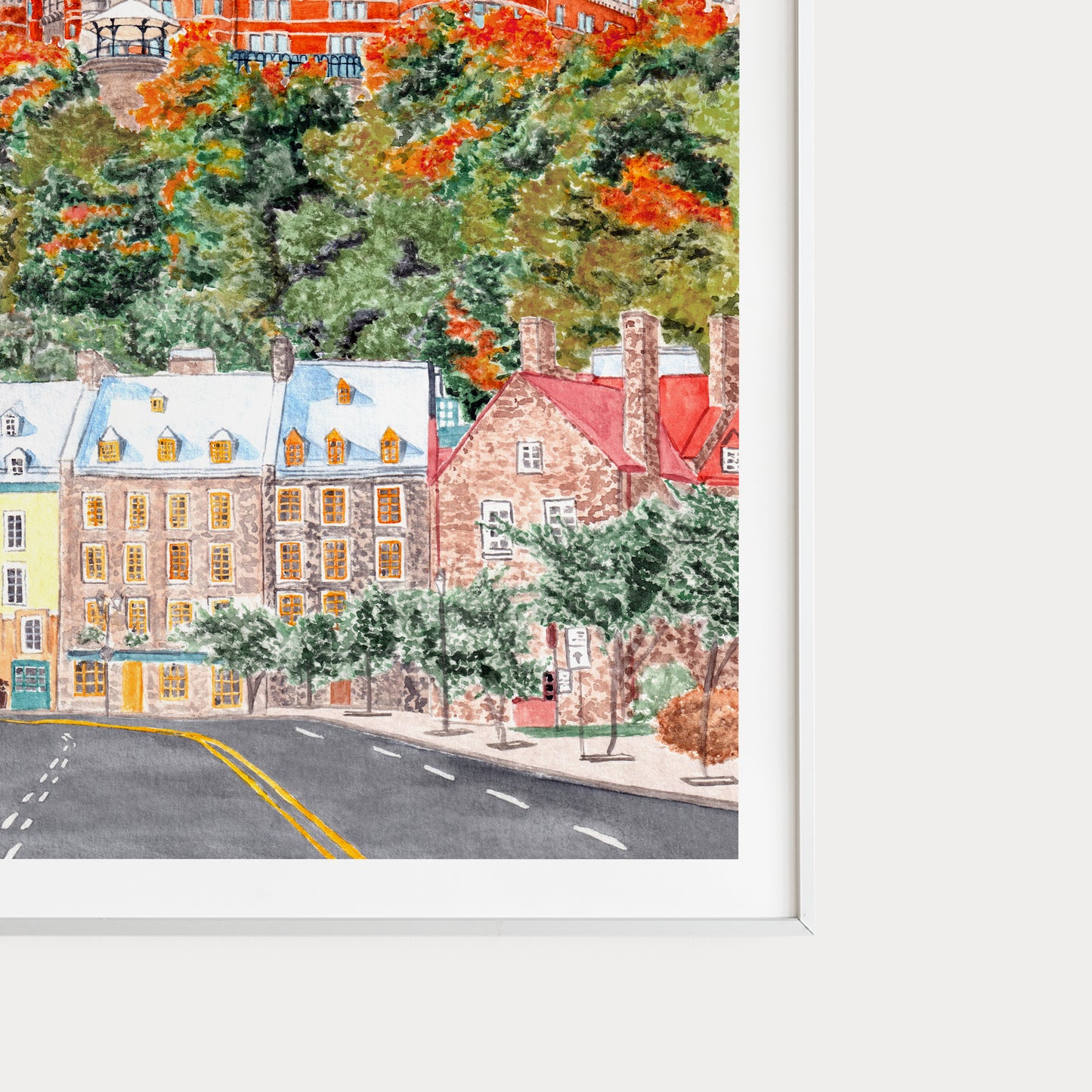 Quebec Cityscape in Fall ā Watercolor Art Print - NorrskenArt