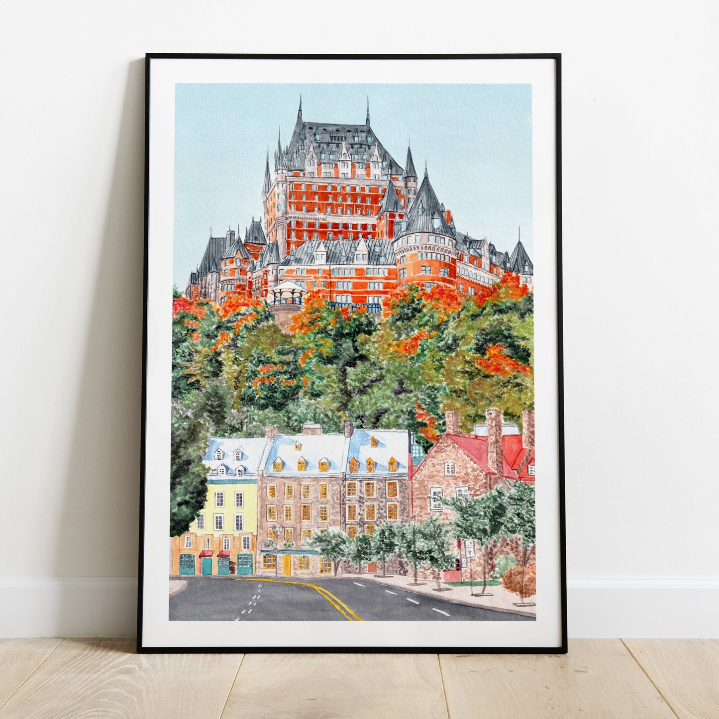Quebec Cityscape in Fall – Watercolor Art Print - Travel Gift - NorrskenArt