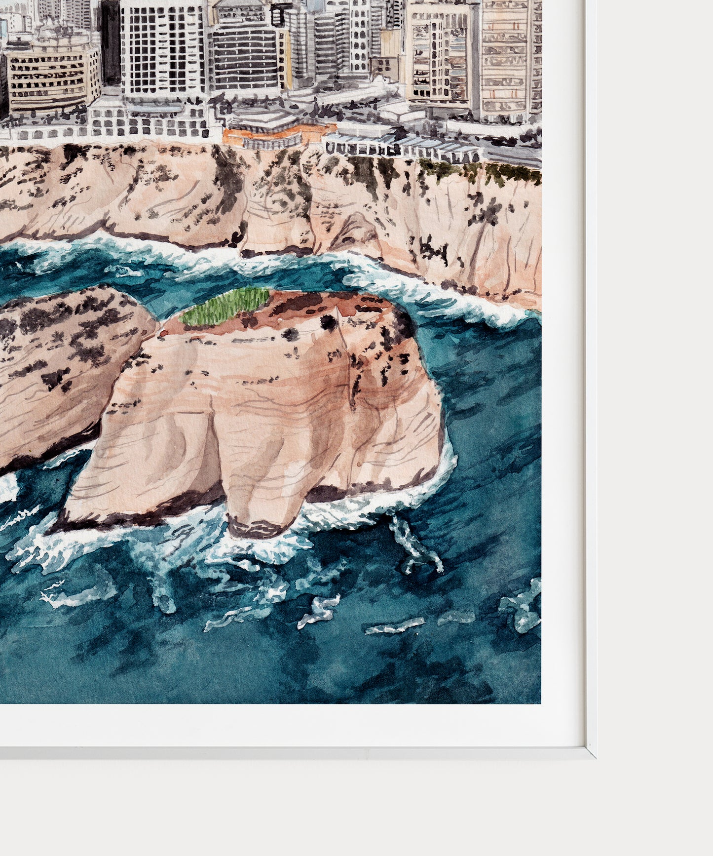 Raouche Bay Beirut Lebanon Wall Art - Watercolor painting