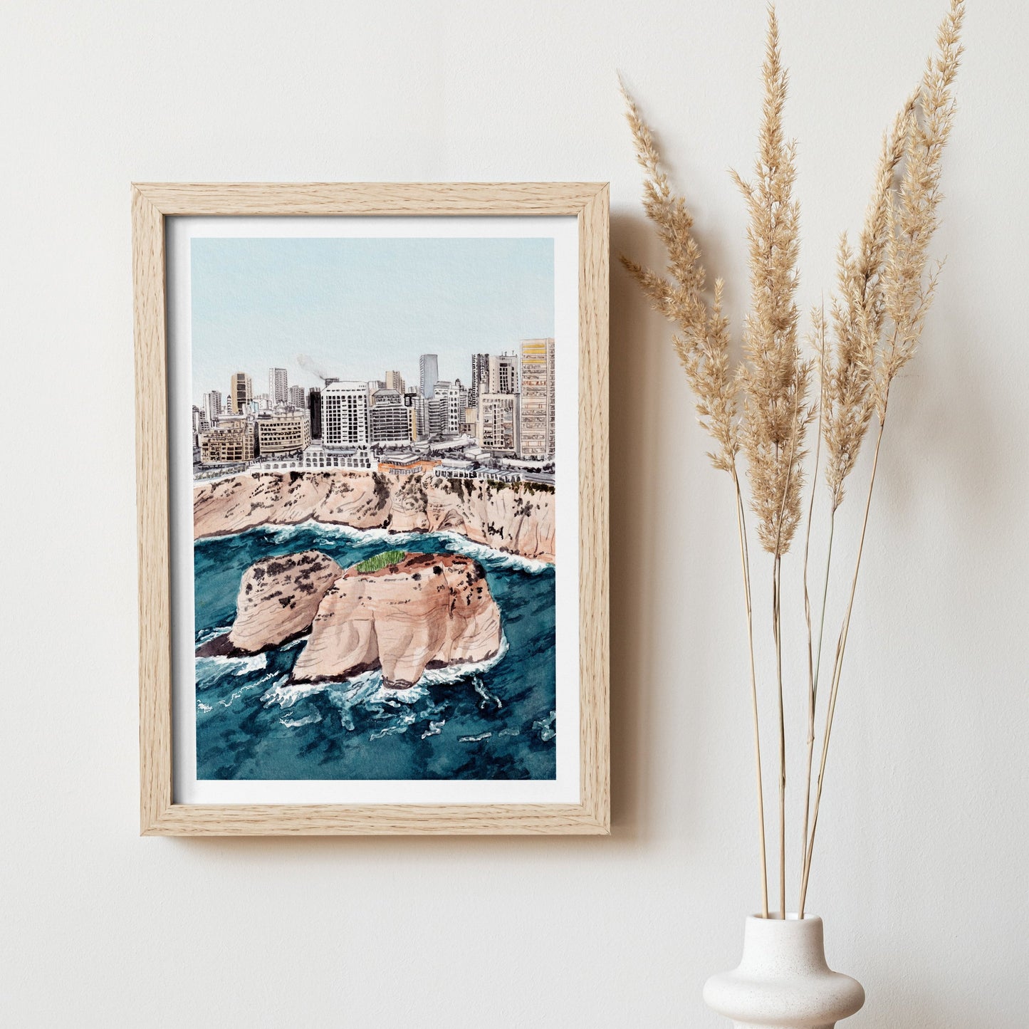 Raouche Bay Beirut Watercolor Painting - Wall Art