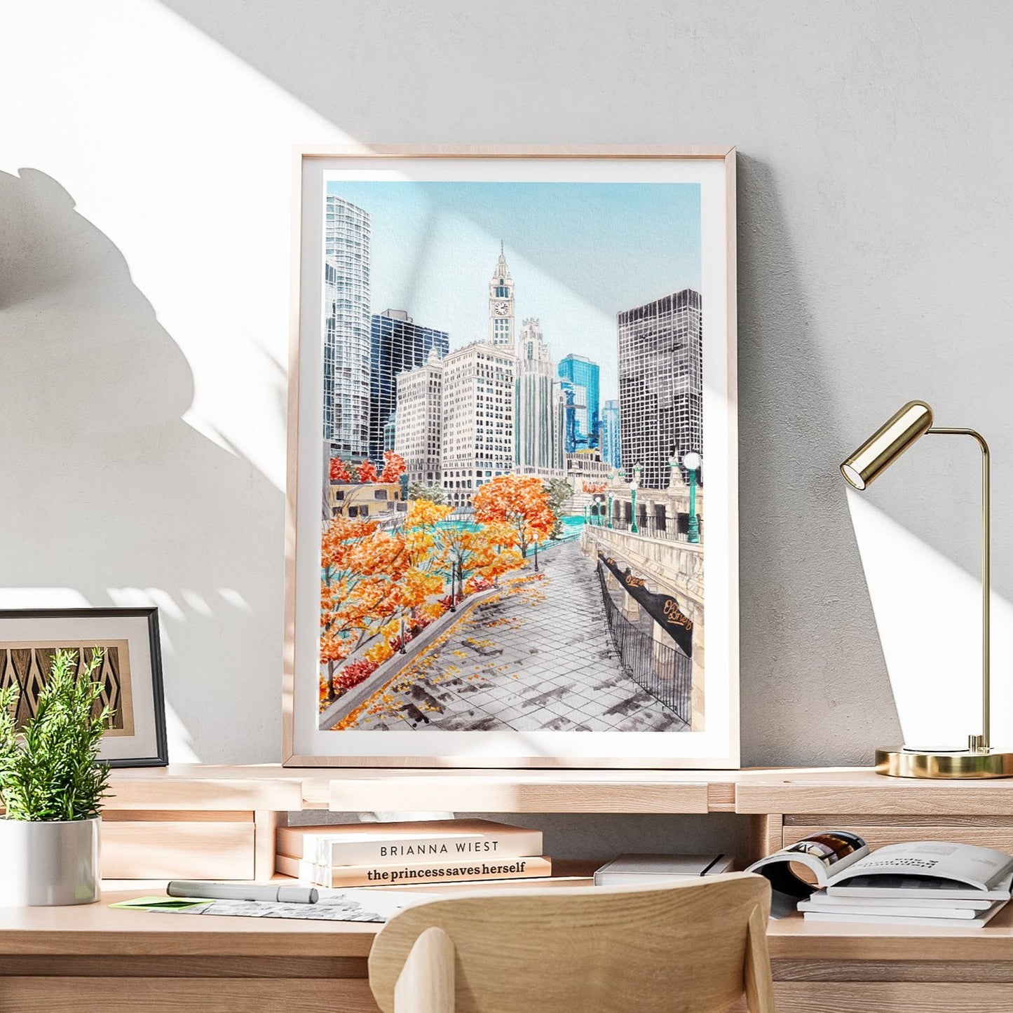 Chicago Riverwalk Watercolor Art Print - Autumn Wall Art - NorrskenArt
