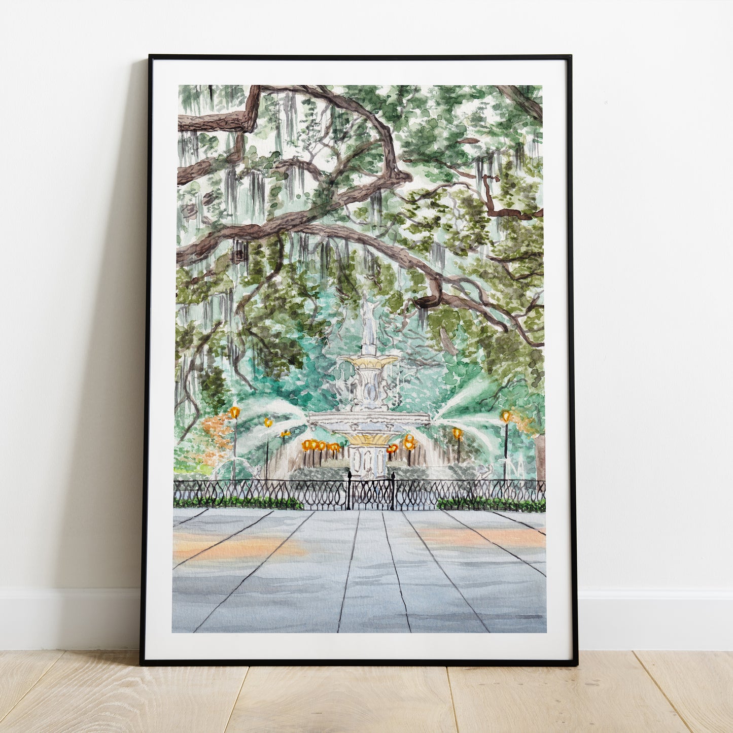 Forsyth Park Fountain Print, Savannah Wall Art, Watercolor Painting, Savannah Cityscape, Travel Gift