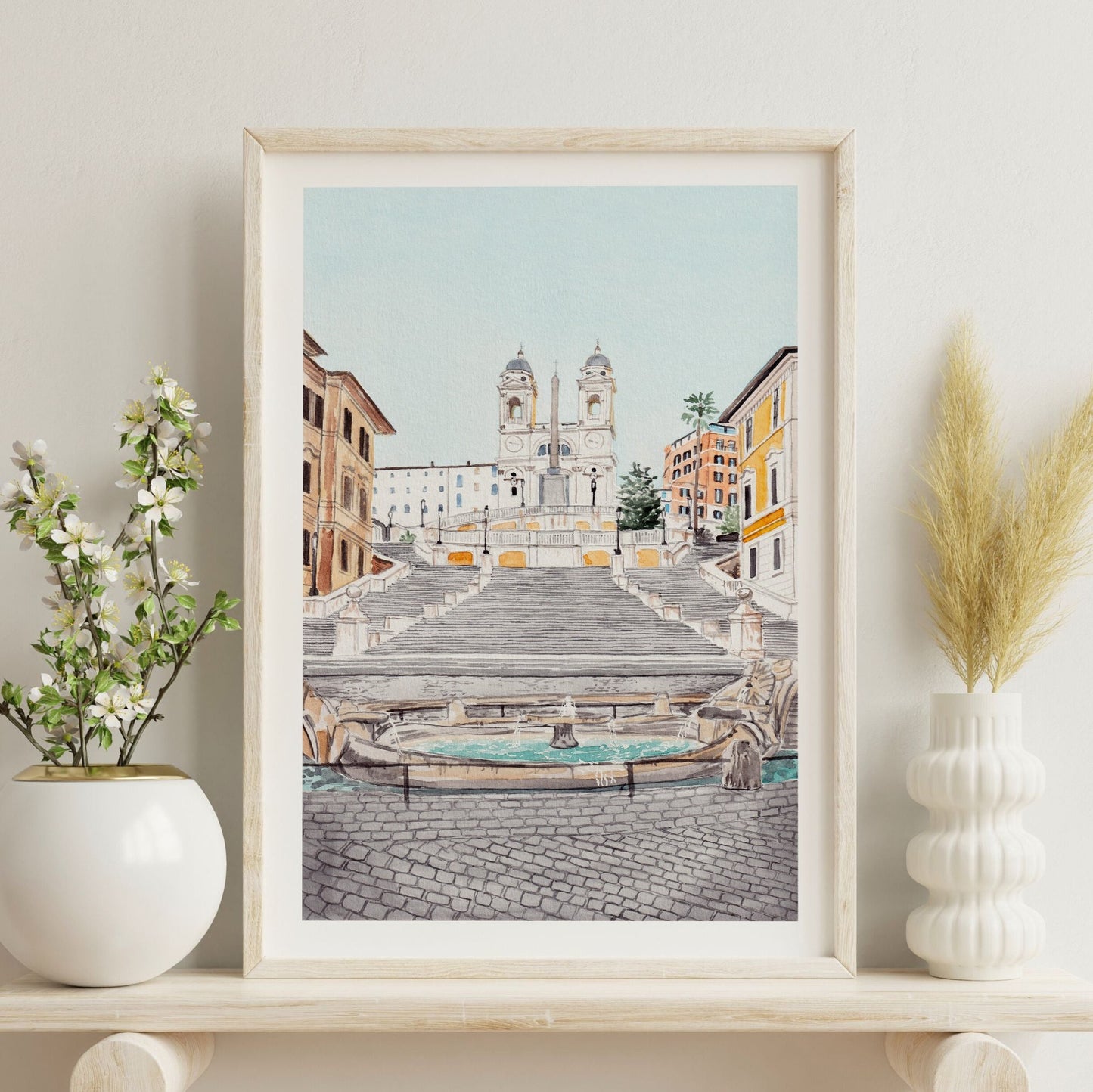 Spanish Steps - Rome Italy Cityscape - Watercolor Art Print - Travel Gift