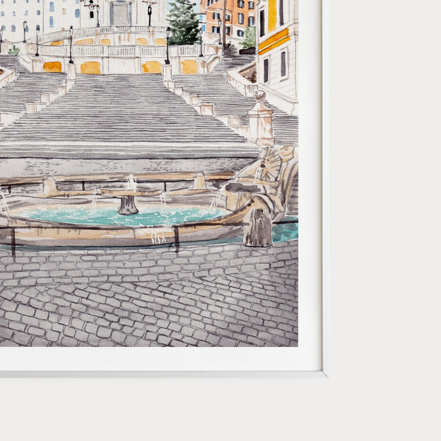 Impresión artística en acuarela de la Plaza de España y el paisaje urbano de Roma | Decoración italiana | Regalo de viaje | Arte mural romano