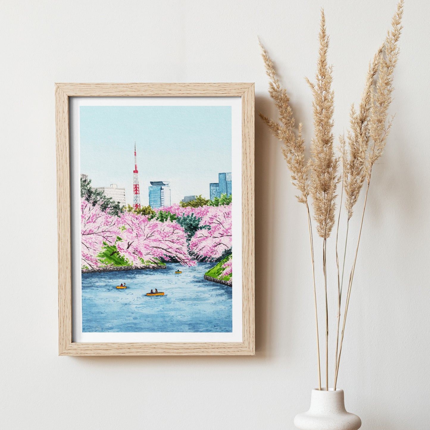 Tokyo Tower Japan Wall Art, Watercolor Print, Japanese Art, Tokyo Cityscape, Spring Decor, Asian Art