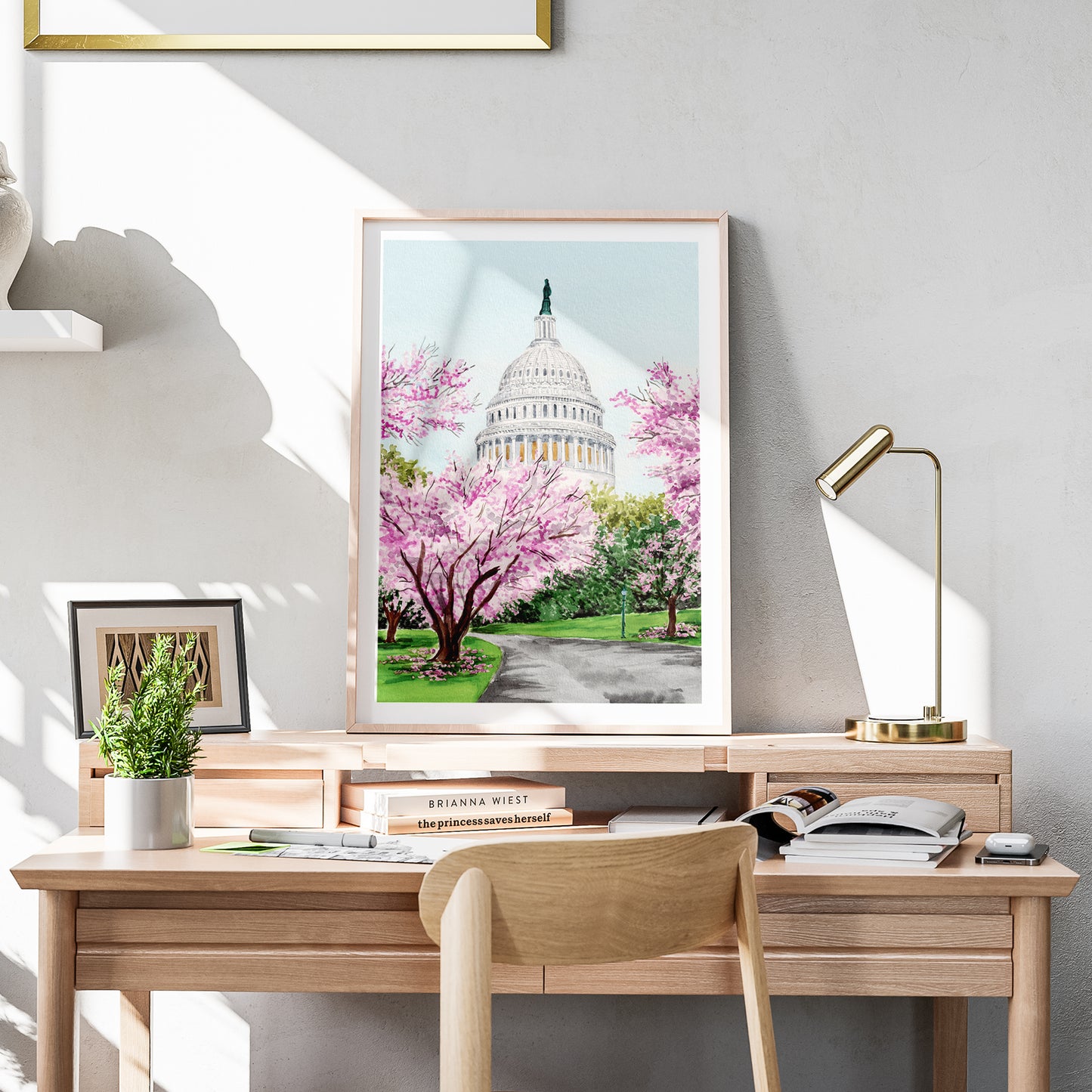 US Capitol Washington DC Watercolor Art, Spring Wall Art, USA Decor, Washington DC Travel Art