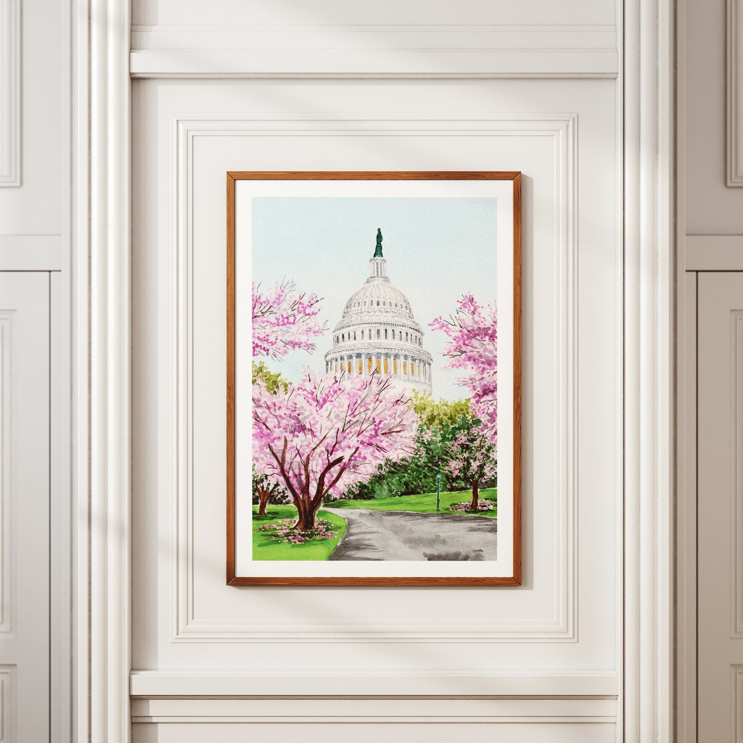 US Capitol Washington DC Watercolor Art, Spring Wall Art, USA Decor, Washington DC Travel Art